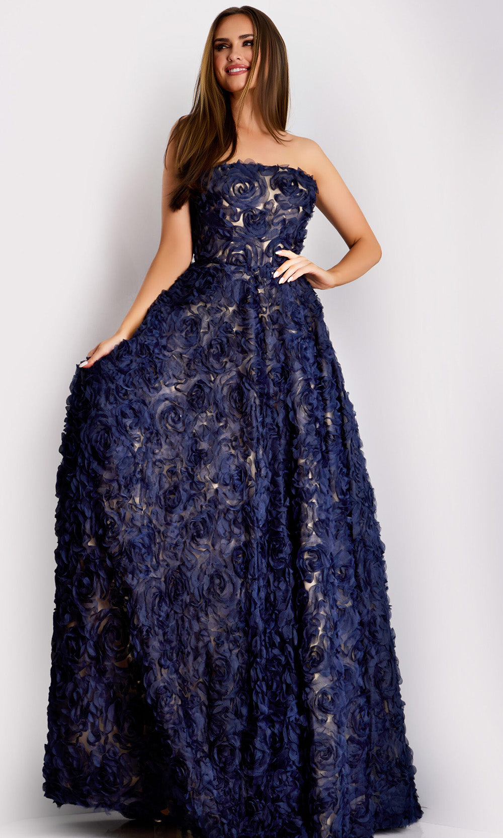 Jovani 41188 - Embroidered Strapless Tulle Dress