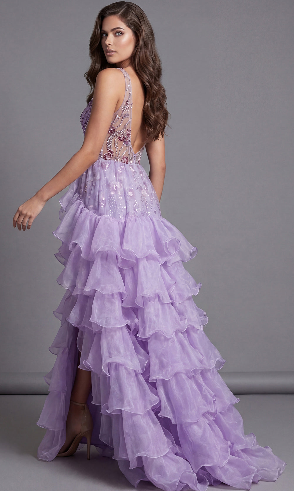 Jovani 41192 - Embellished Ruffle A-Line Gown Special Occasion Dress In Lilac
