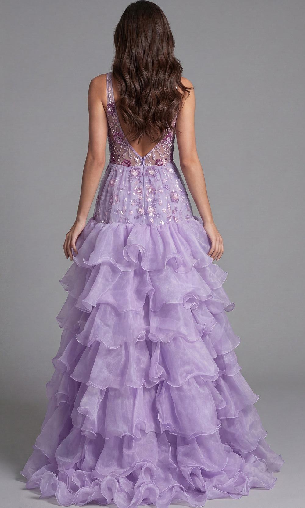 Jovani 41192 - Embellished Ruffle A-Line Gown Special Occasion Dress In Lilac