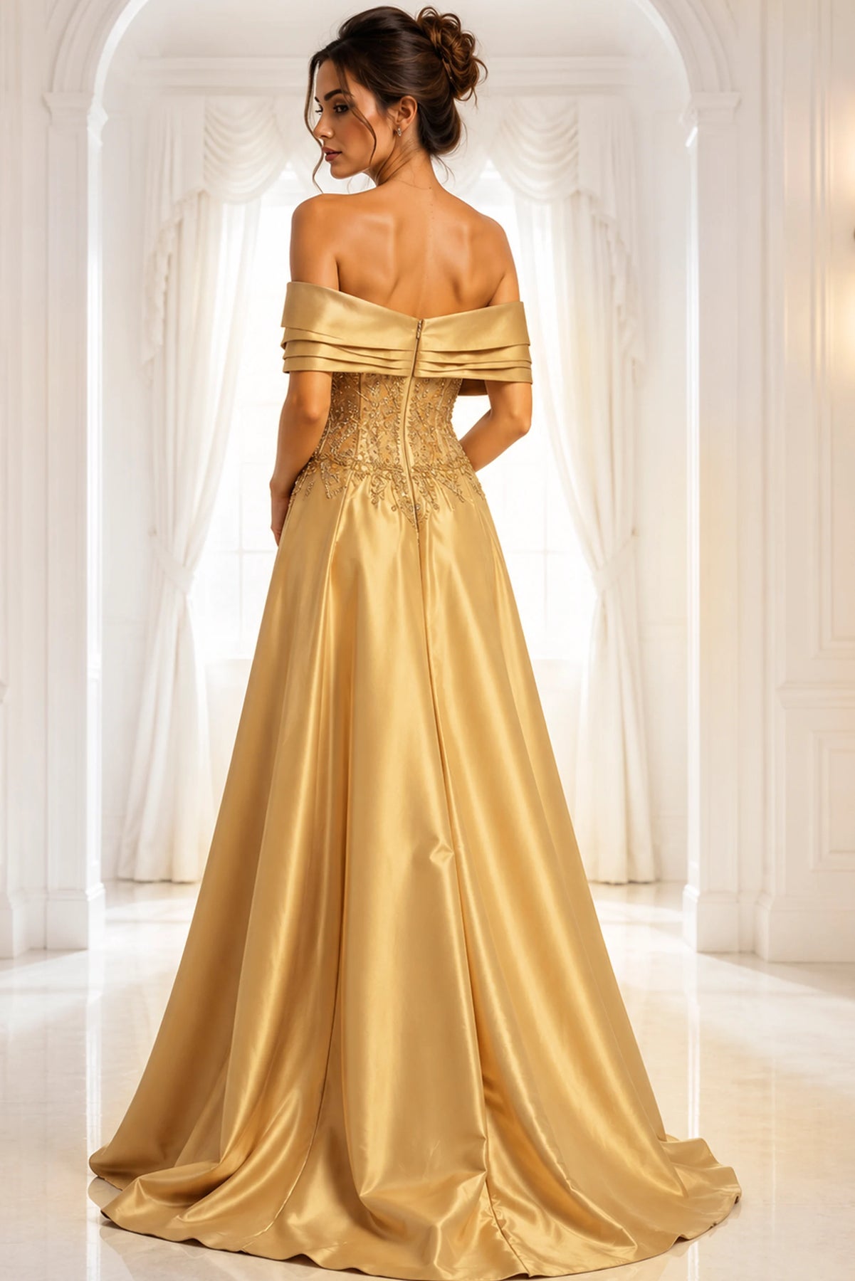 Jovani 41198 - Pleated Neckline Beaded Evening Gown