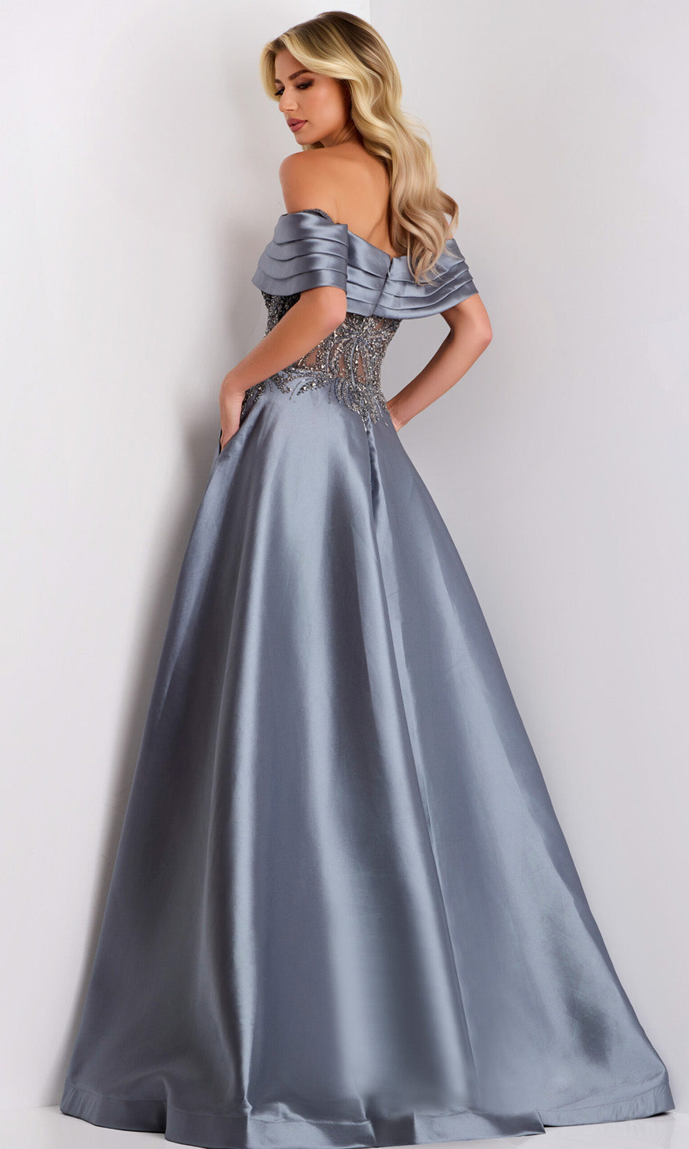 Jovani 41198 - Pleated Neckline Beaded Evening Gown