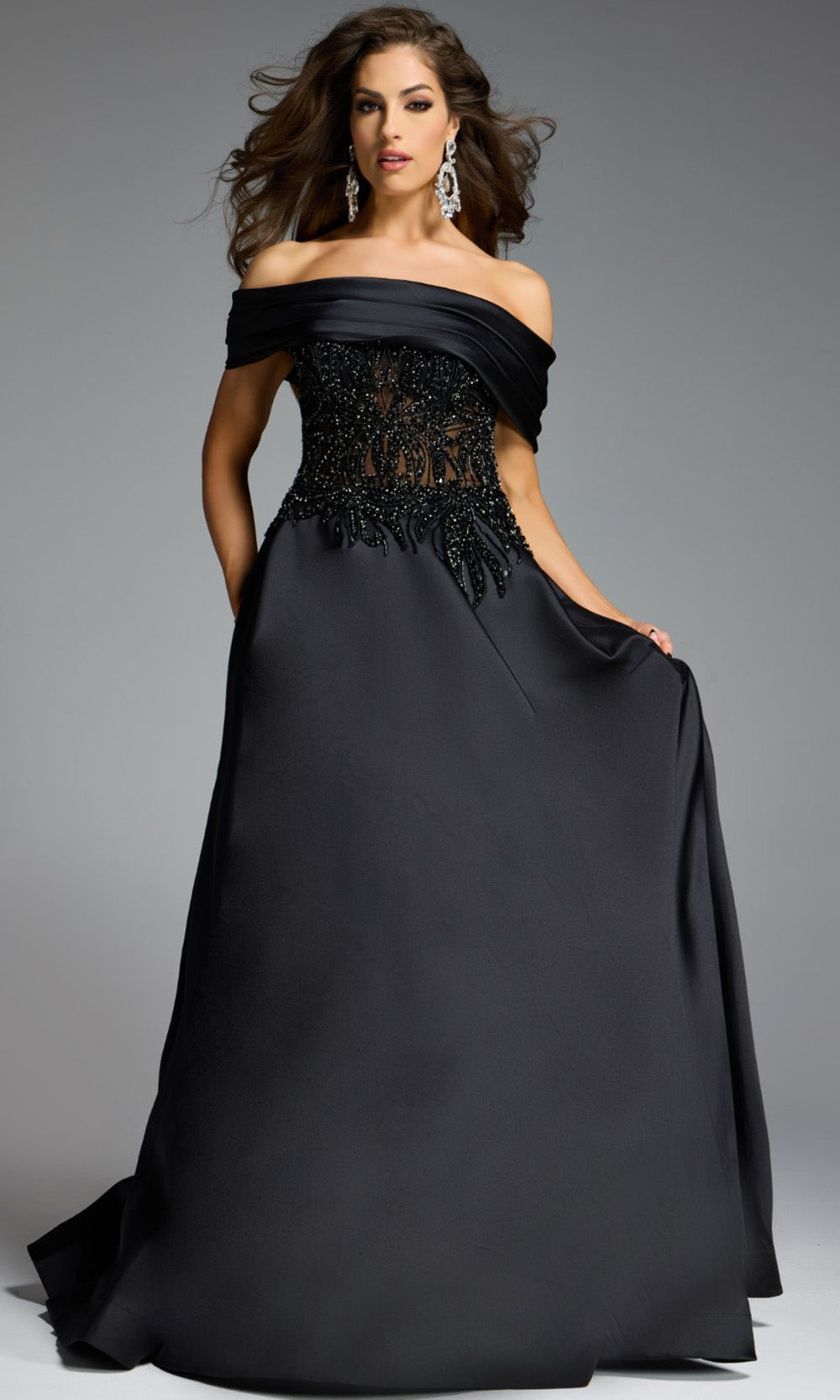 Jovani 41198 - Pleated Neckline Beaded Evening Gown