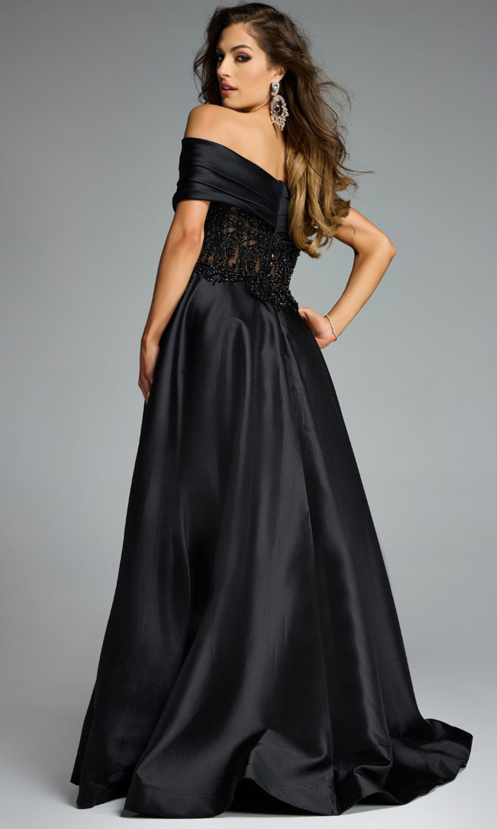 Jovani 41198 - Pleated Neckline Beaded Evening Gown