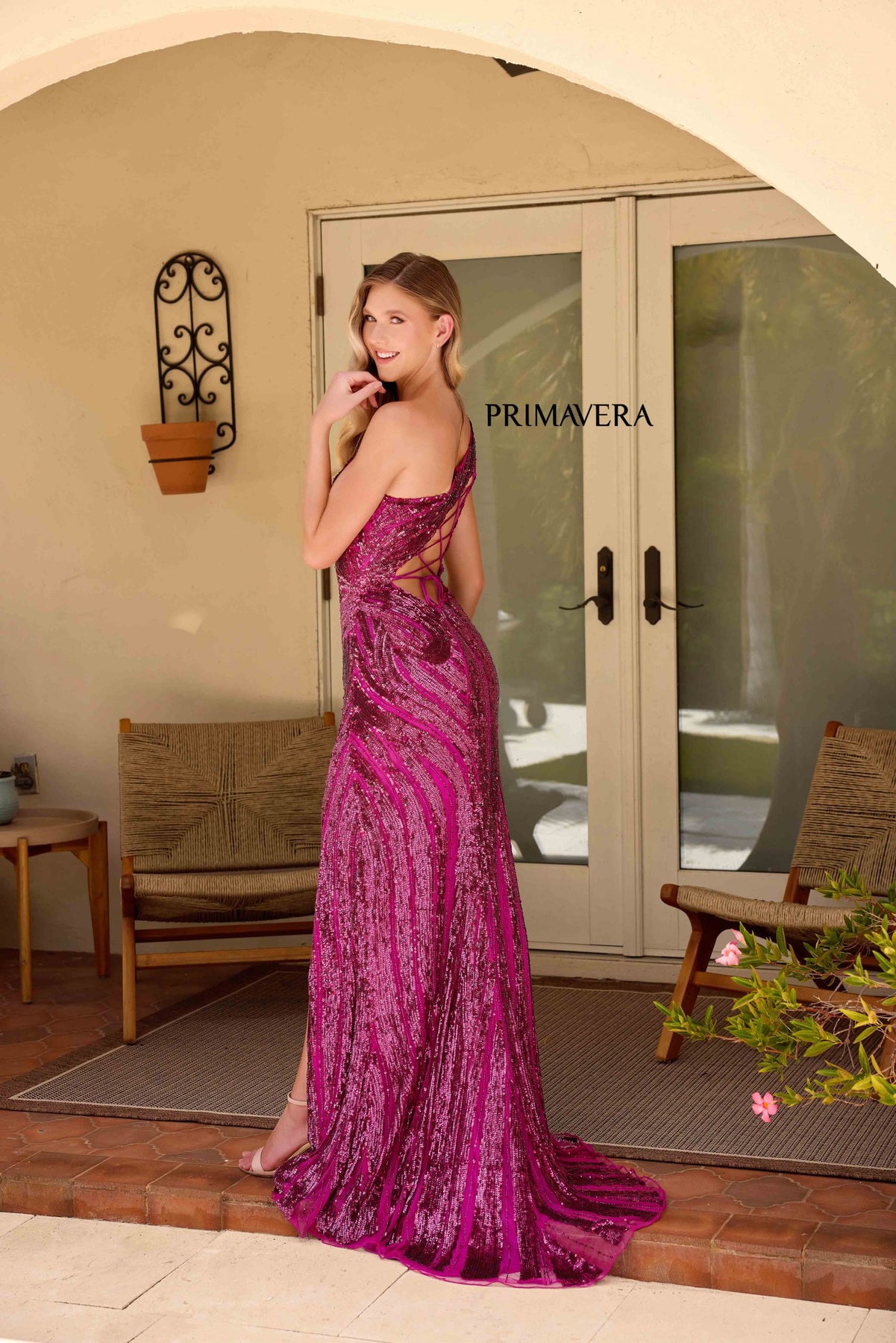 Primavera Couture 4152 - Lace Up Sequin Prom Dress