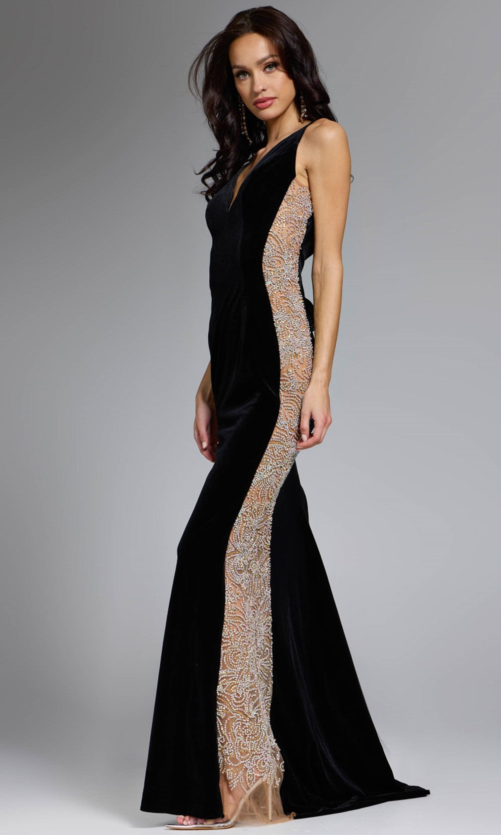 Jovani 42026 - Beaded Illusion Sides V-Neck Dress