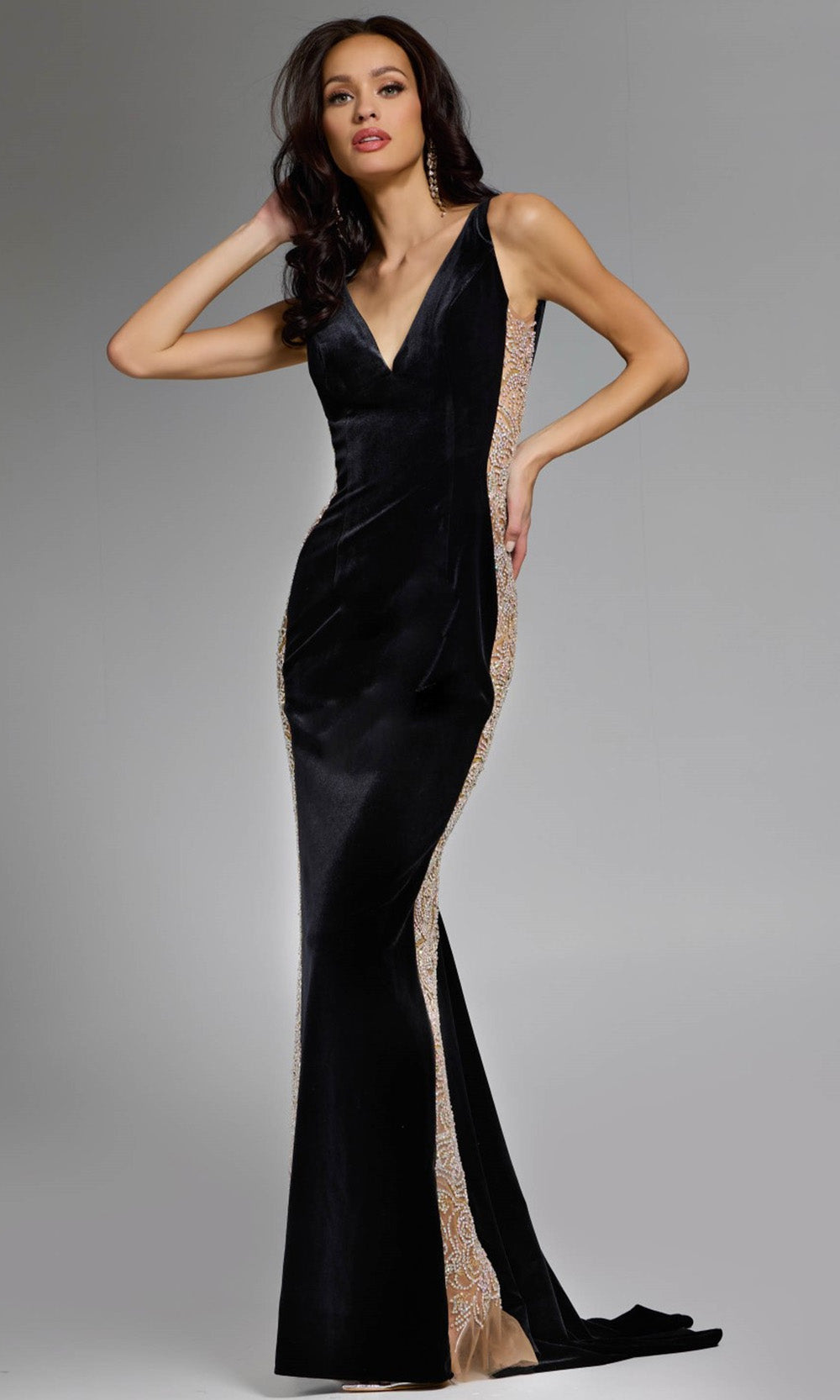 Jovani 42026 - Beaded Illusion Sides V-Neck Dress