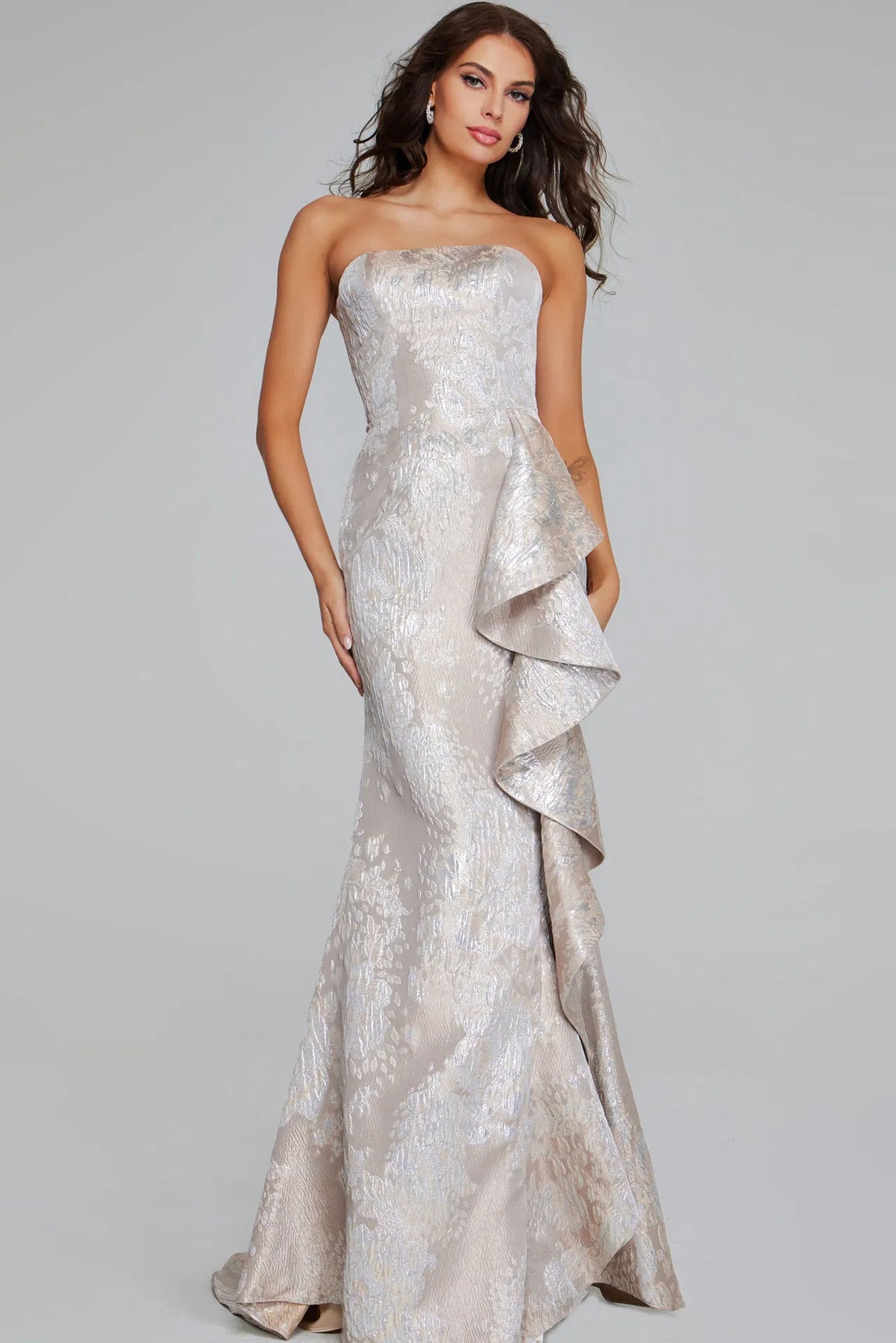 Jovani 42028 - Strapless Metallic Evening Gown