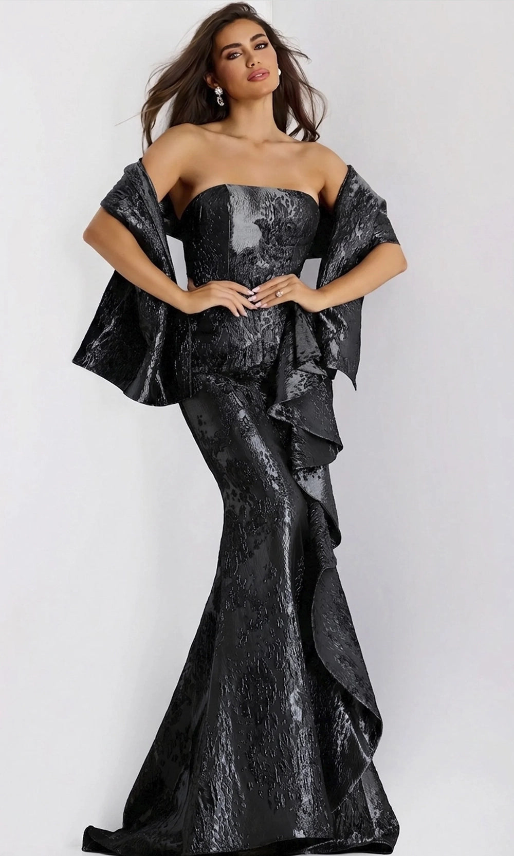 Jovani 42028 - Strapless Metallic Evening Gown