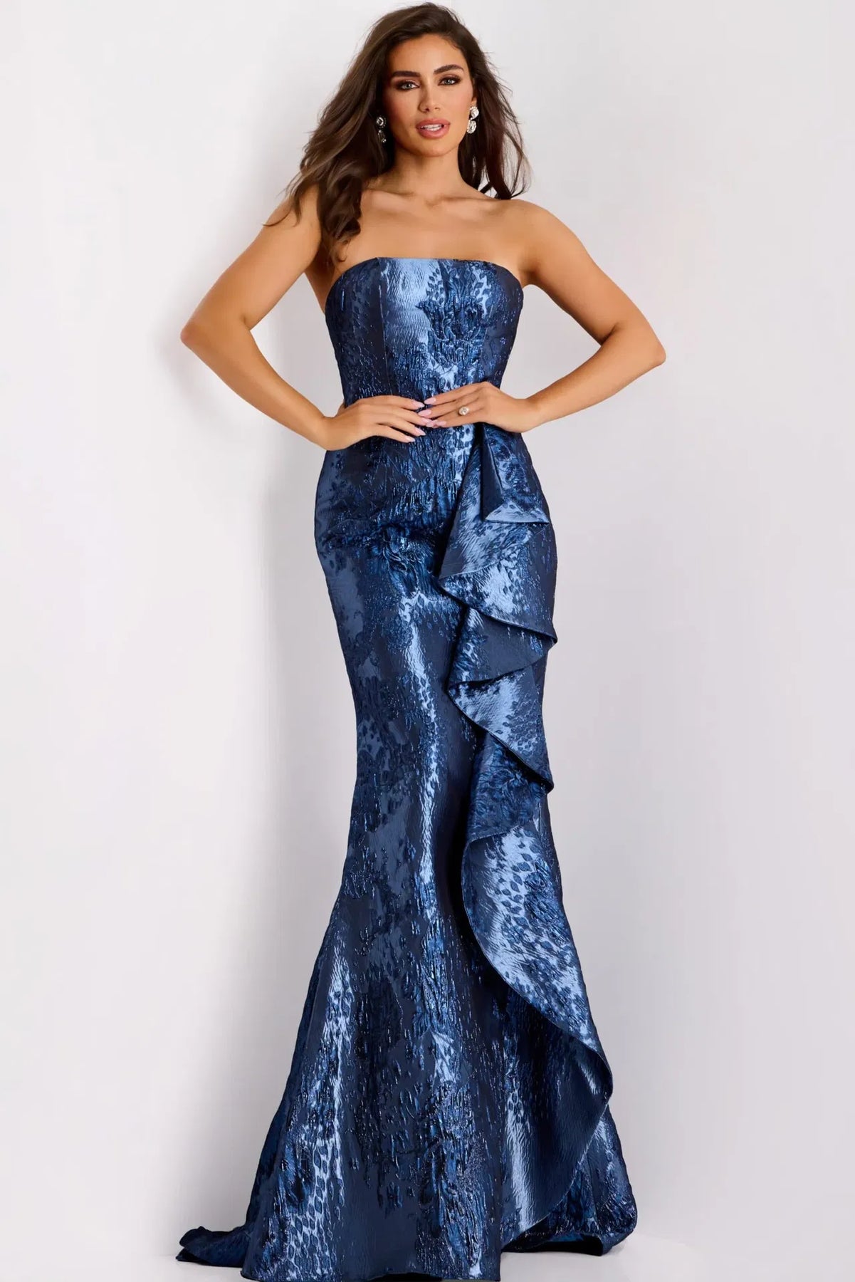 Jovani 42028 - Strapless Metallic Evening Gown