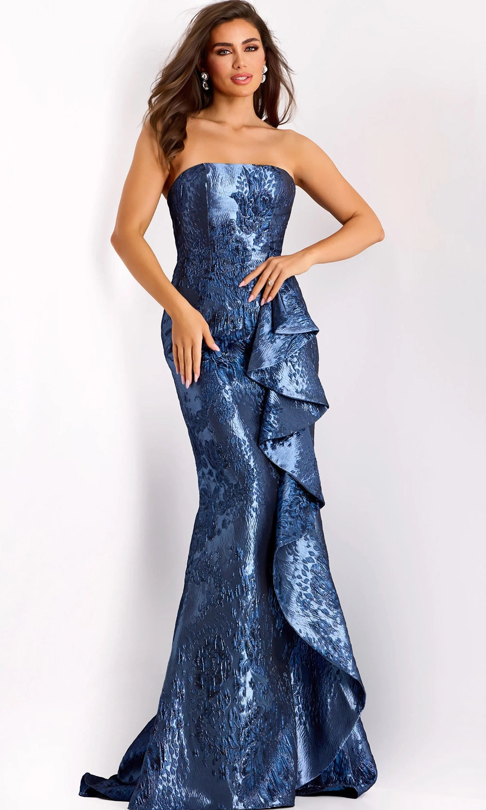 Jovani 42028 - Strapless Metallic Evening Gown