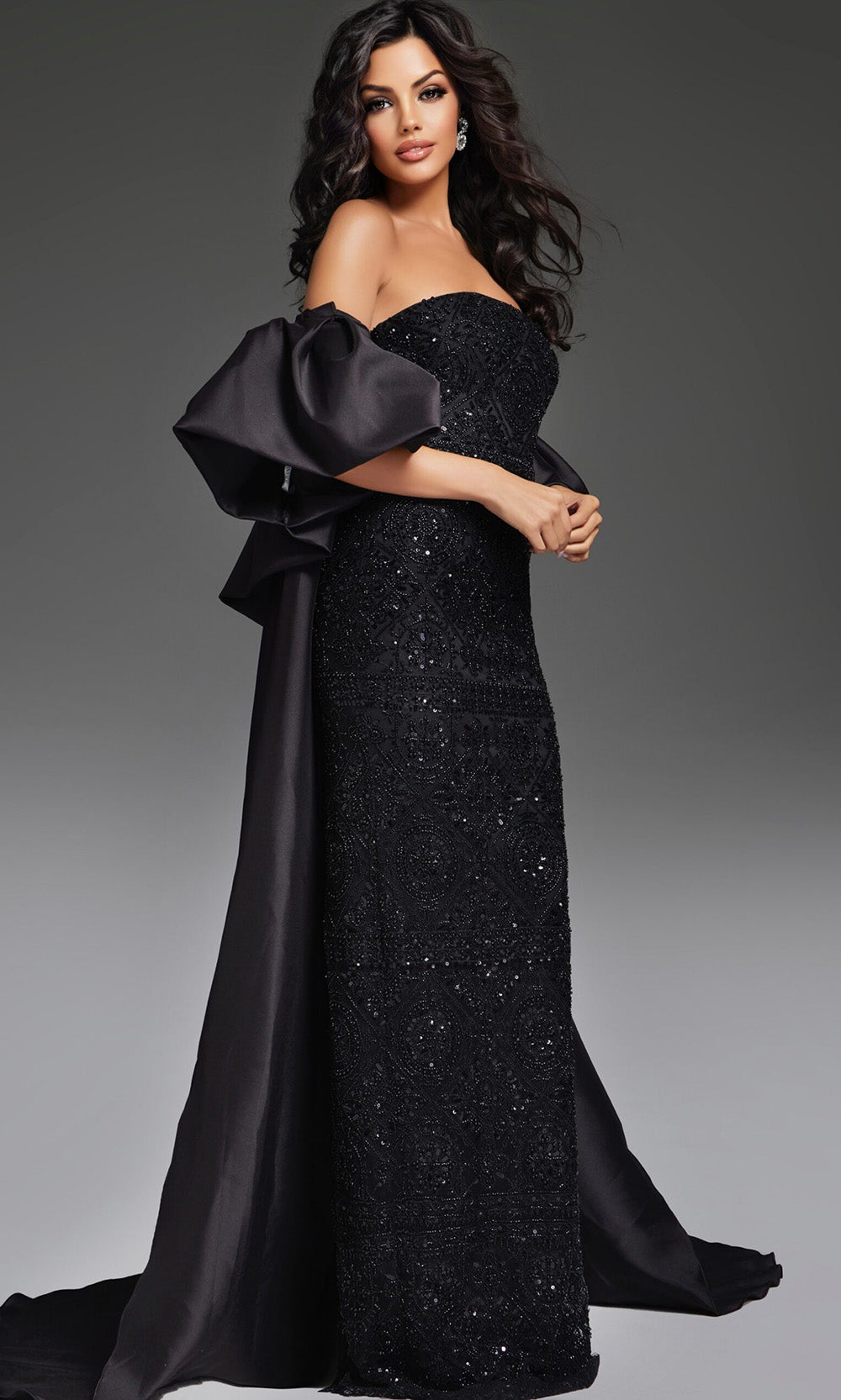 Jovani 42137 - Strapless Beaded Gown with Cape Formal Gowns
