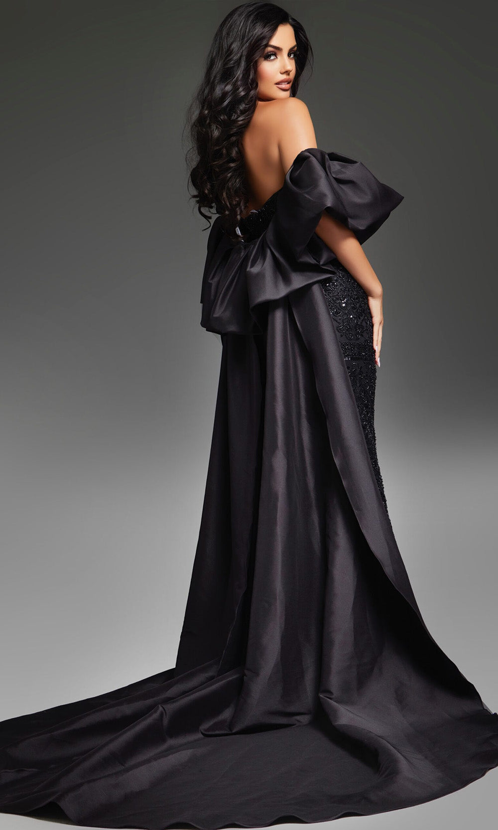 Jovani 42137 - Strapless Beaded Gown with Cape