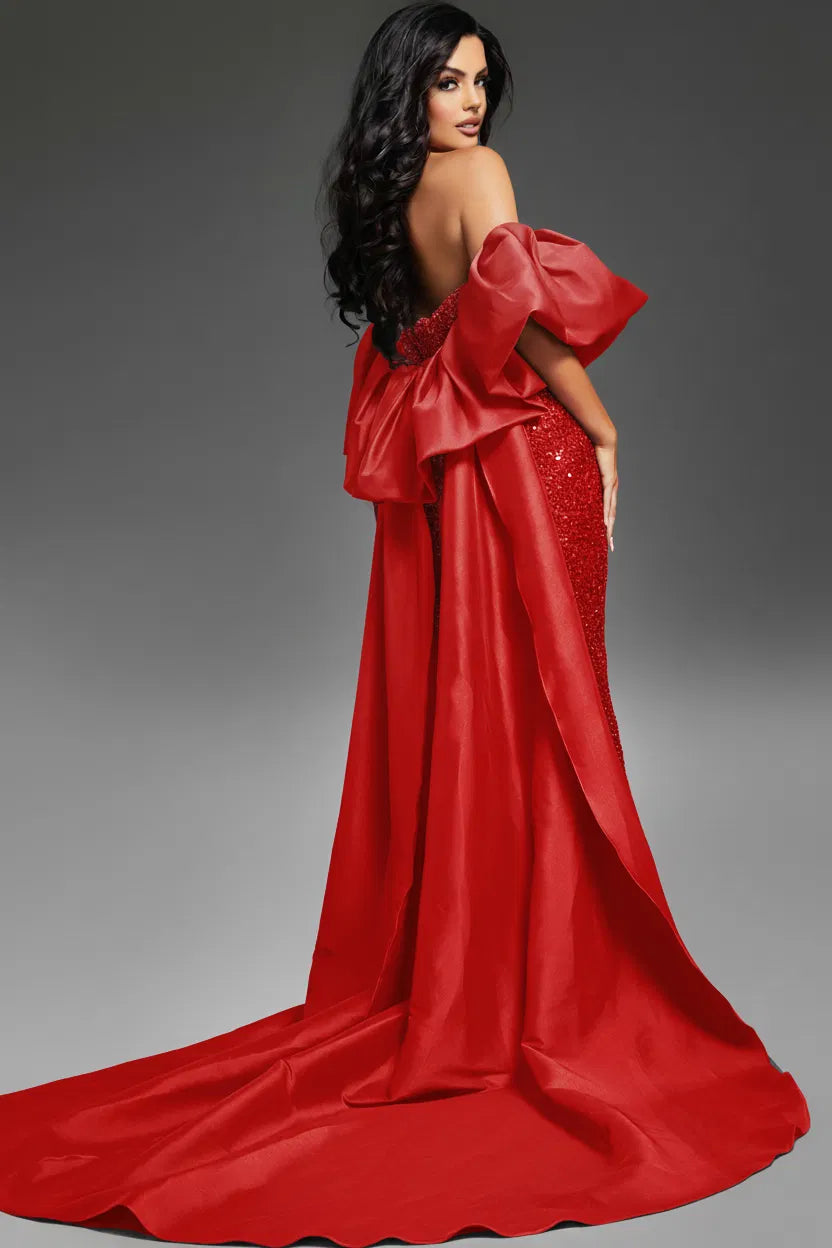 Jovani 42137 - Strapless Beaded Gown with Cape