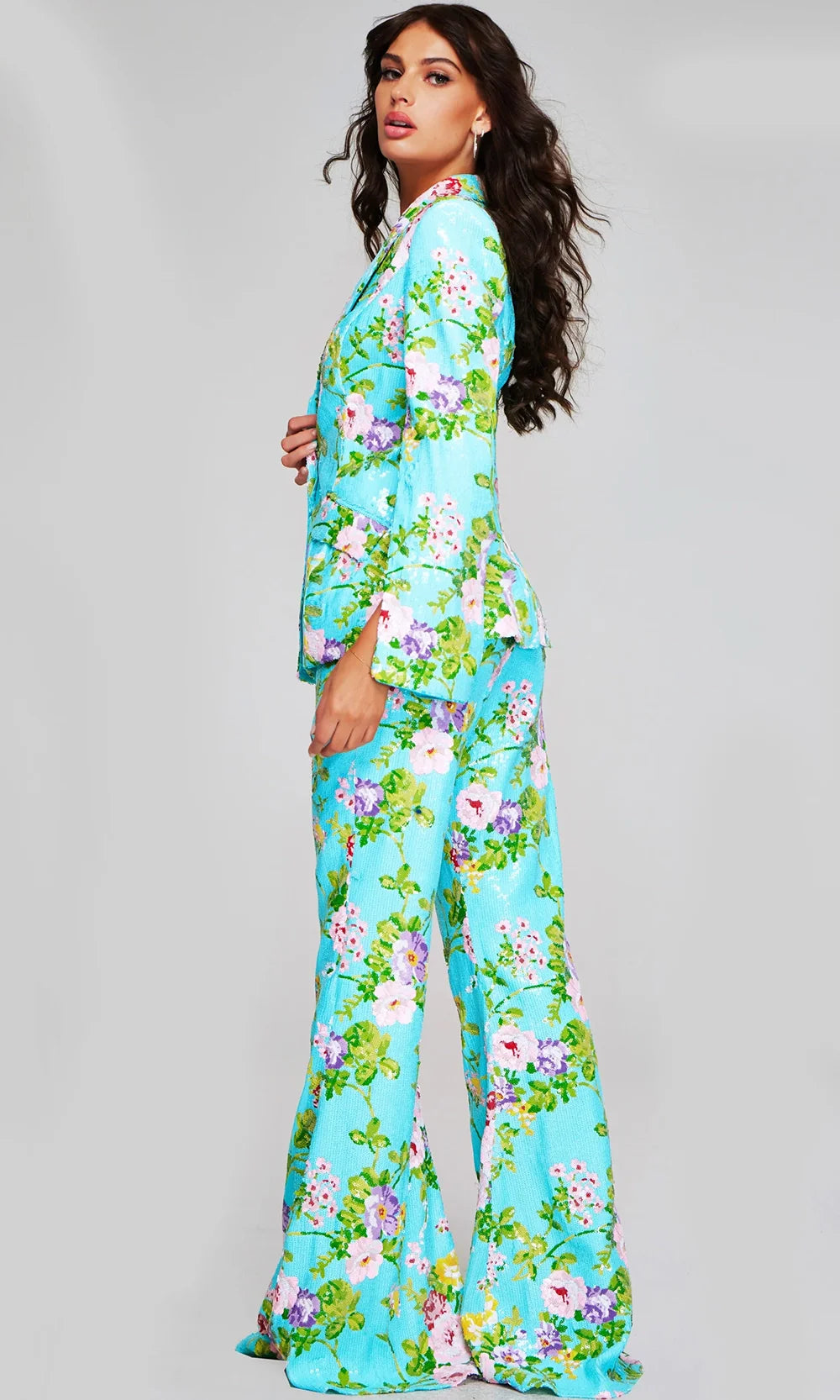 Jovani 42146 - Collared V-Neck Floral Ornate Pantsuit Prom Dresses  in Multi  