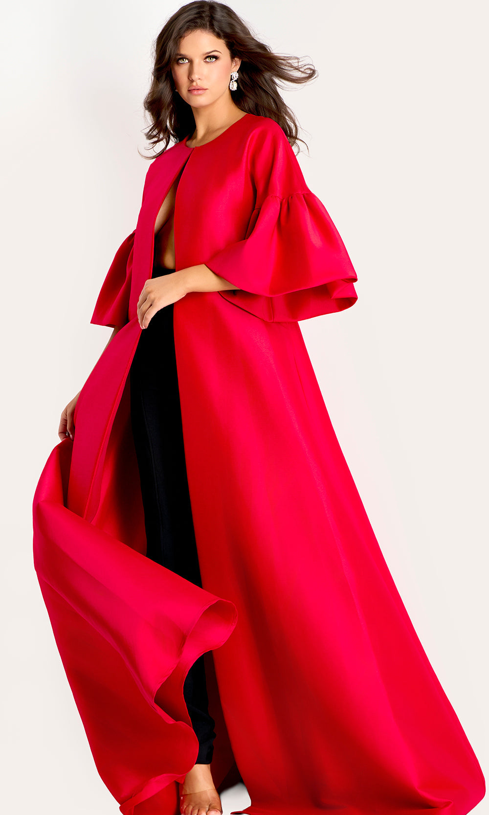 Jovani 42160 - Dramatic Cape A-Line Evening Gown Special Occasion Dress In Red