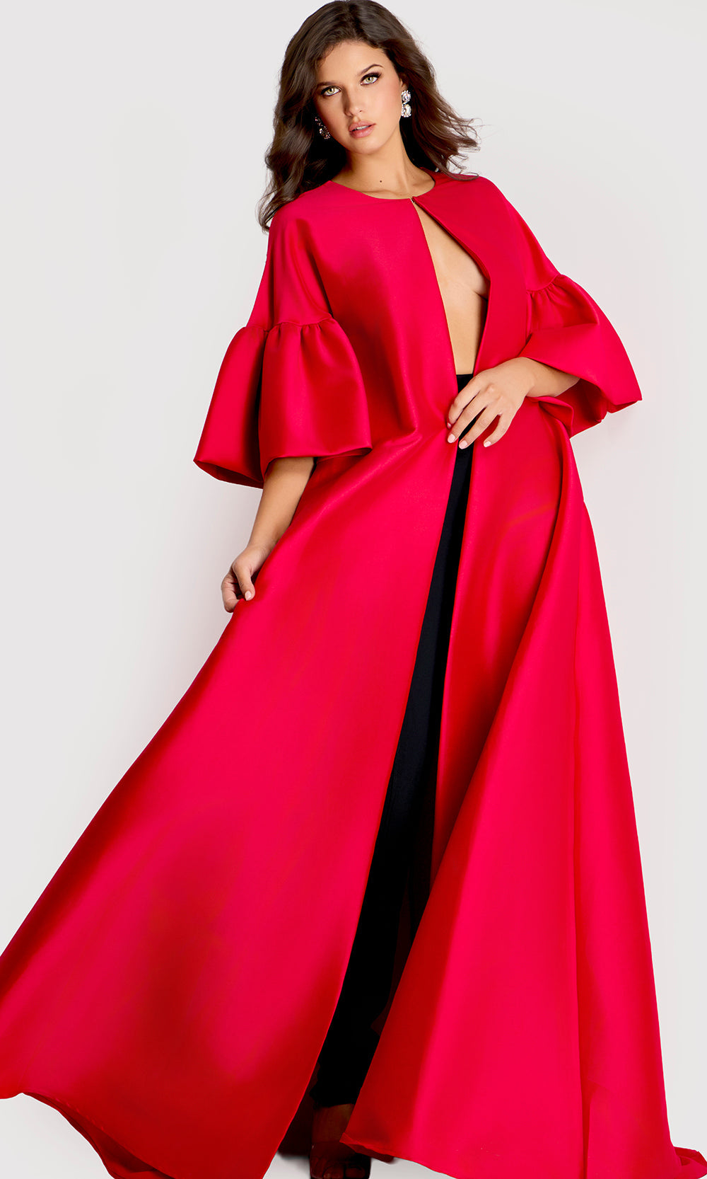 Jovani 42160 - Dramatic Cape A-Line Evening Gown Special Occasion Dress In Red
