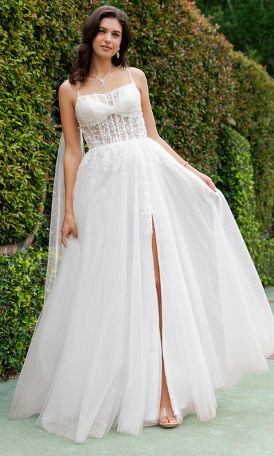 Cinderella Couture 4217 - Sleeveless Illusion Corset Gown with Slit Wedding Dresses