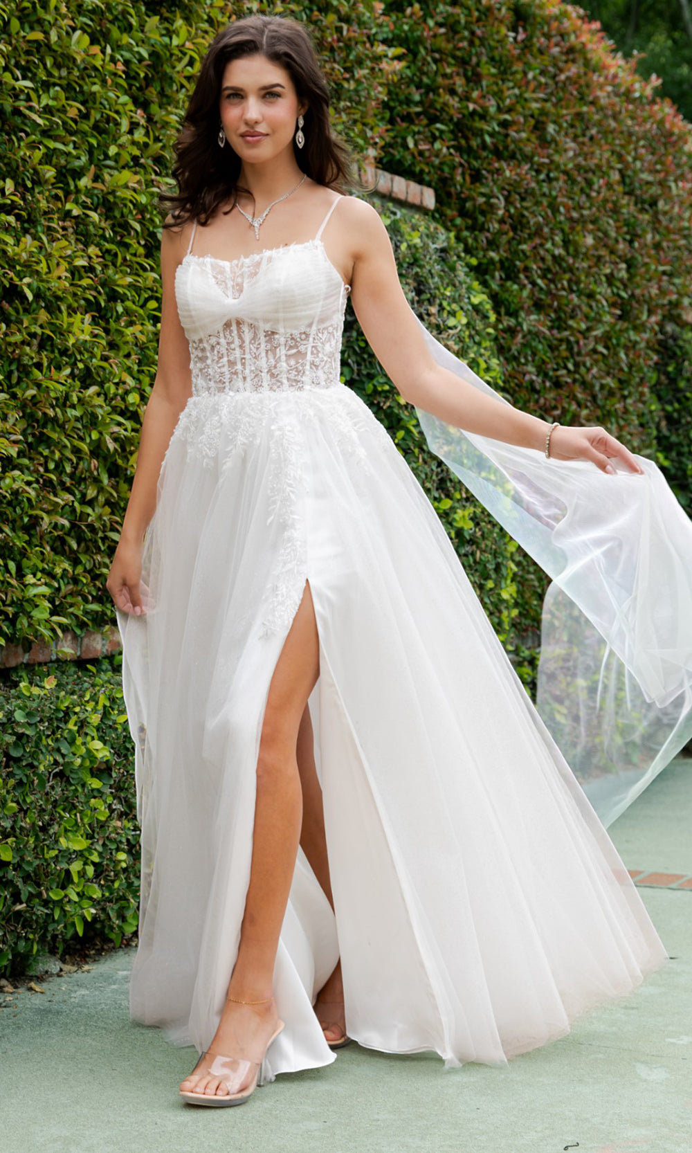 Cinderella Couture 4217 - Sleeveless Illusion Corset Gown with Slit Cinderella Couture 4217 - Sleeveless Illusion Corset Gown with Slit