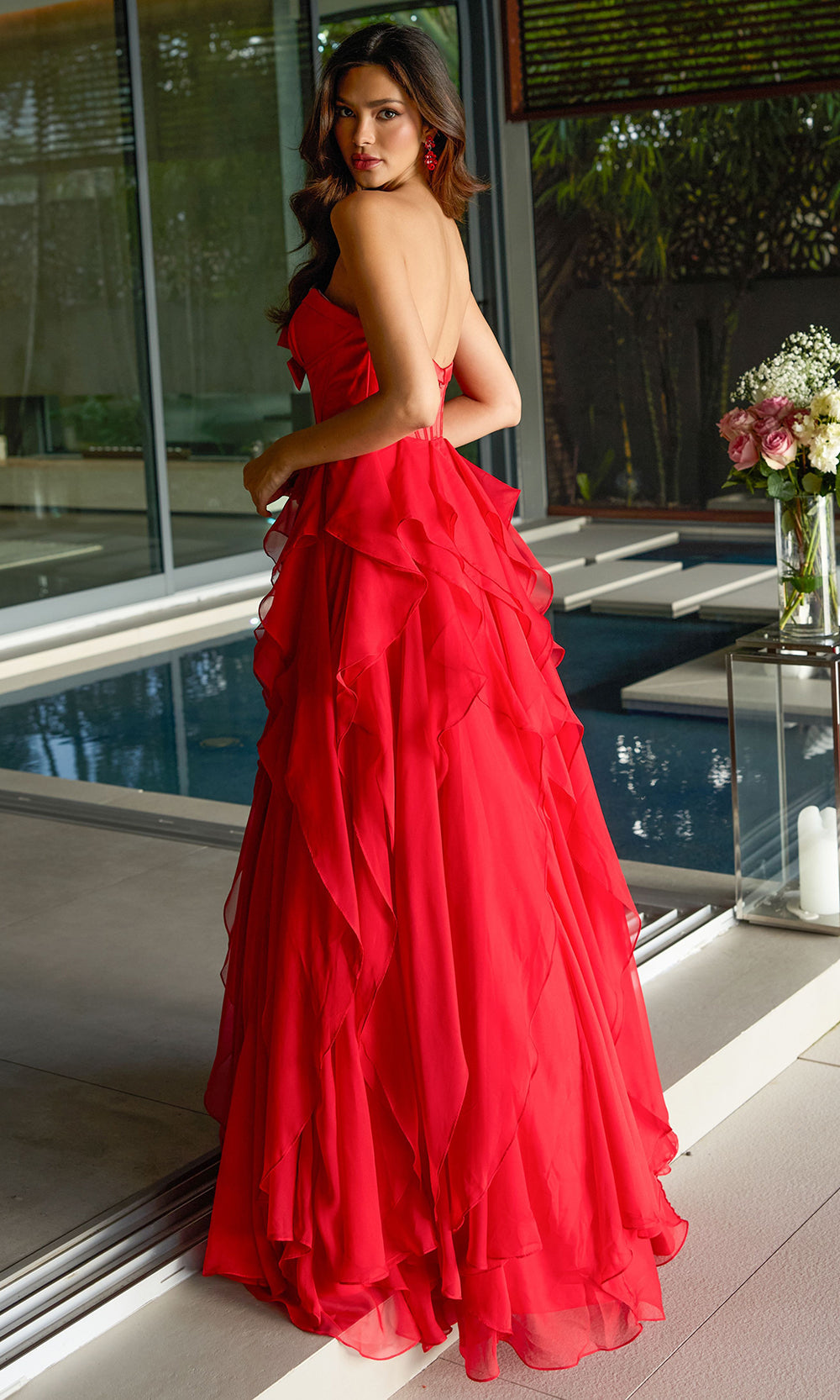 Ava Presley 42209 - Layered Ruffles Illusion Corset Prom GownProm Dresses in In Red