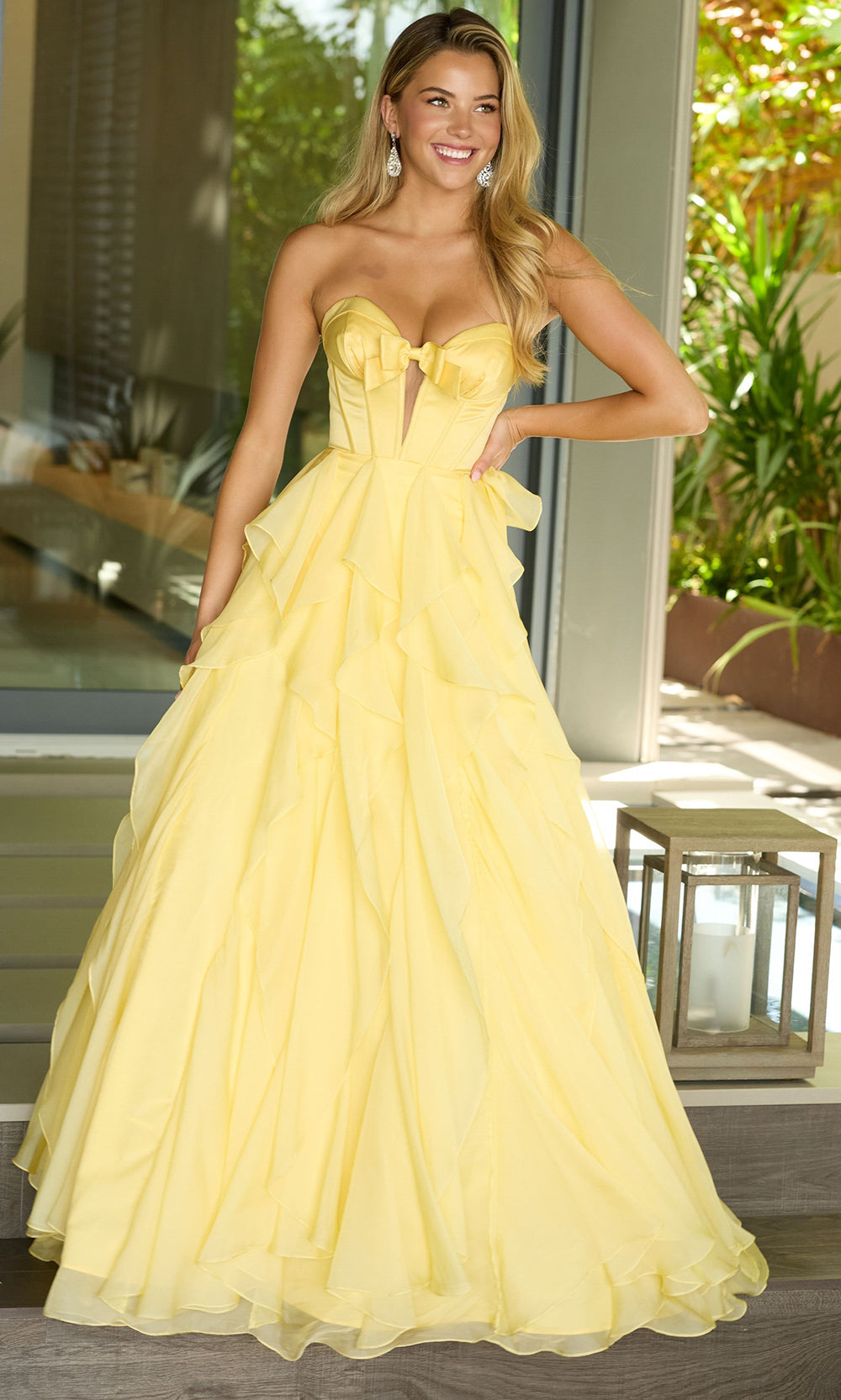 Ava Presley 42209 - Layered Ruffles Illusion Corset Prom GownProm Dresses in In Yellow
