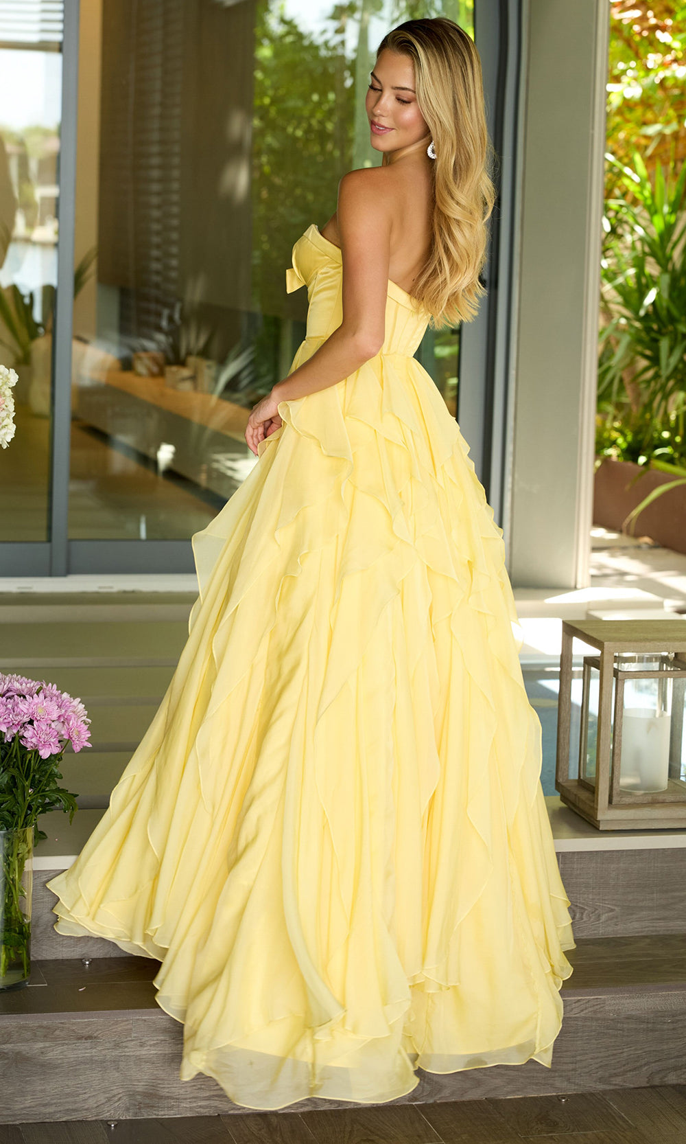 Ava Presley 42209 - Layered Ruffles Illusion Corset Prom GownProm Dresses in In Yellow