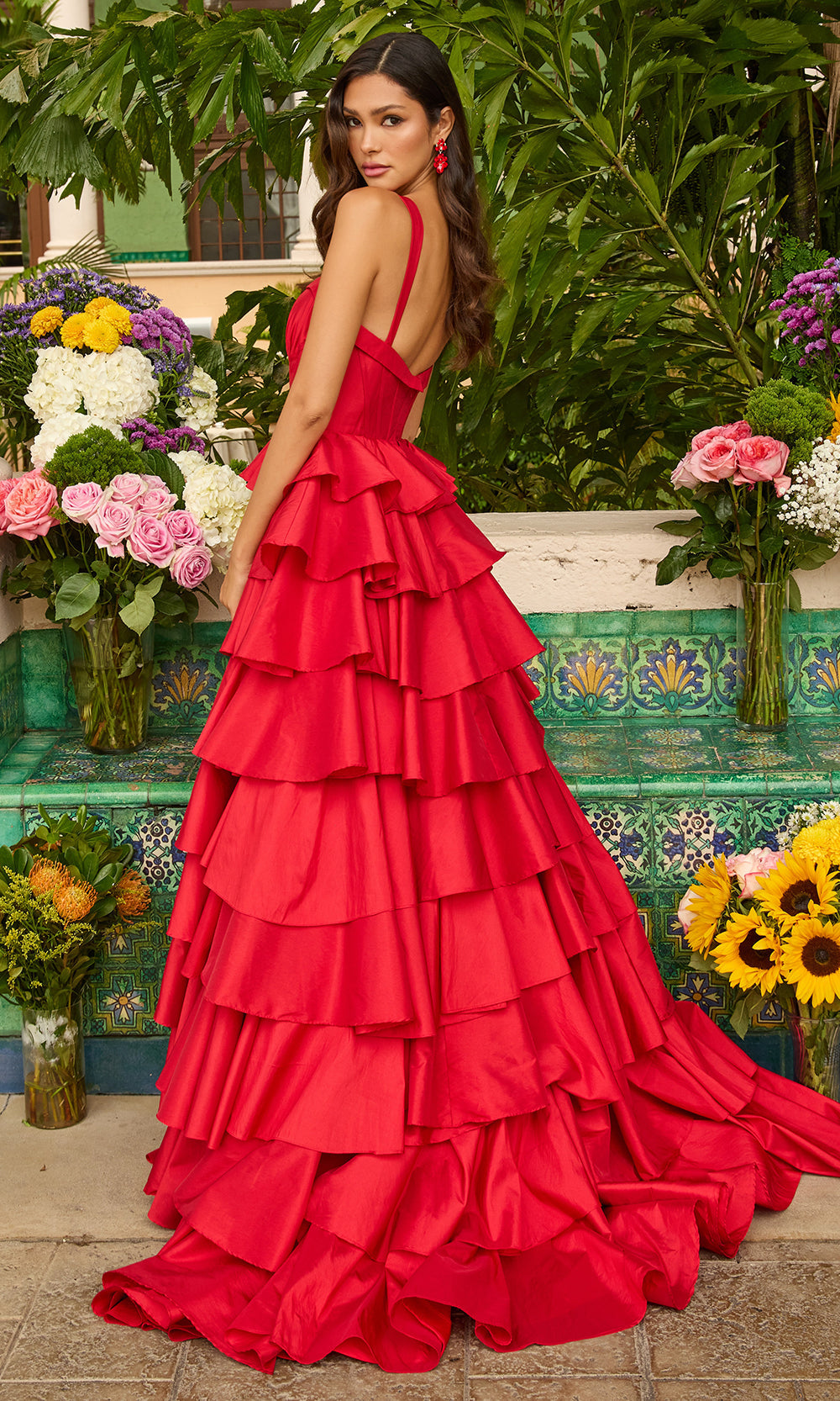 Ava Presley 42234 - Sweetheart Corset Ruffle Evening DressProm Dresses in Red