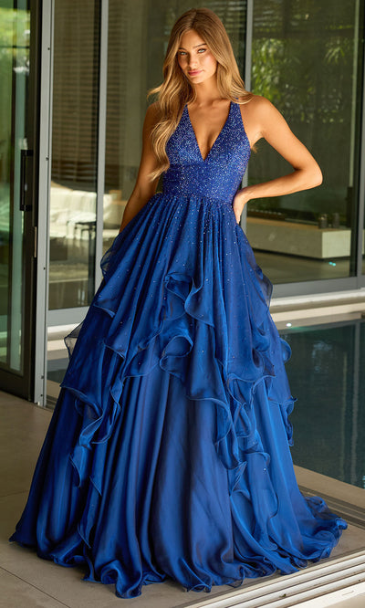 Ava Presley 42238 - Layered Ruffle Halter Evening Gown Ball Gowns