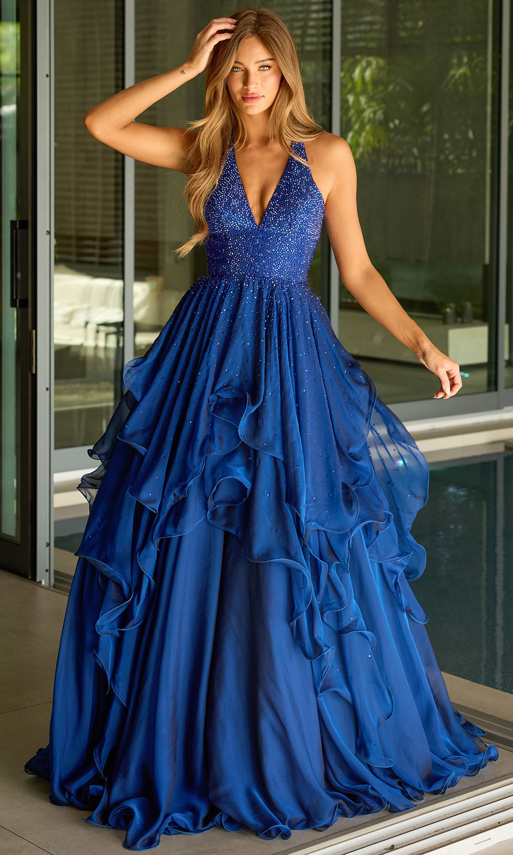 Ava Presley 42238 - Layered Ruffle Halter Evening Gown Ball Gowns