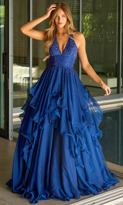 Ava Presley 42238 - Layered Ruffle Halter Evening Gown Ball Gowns