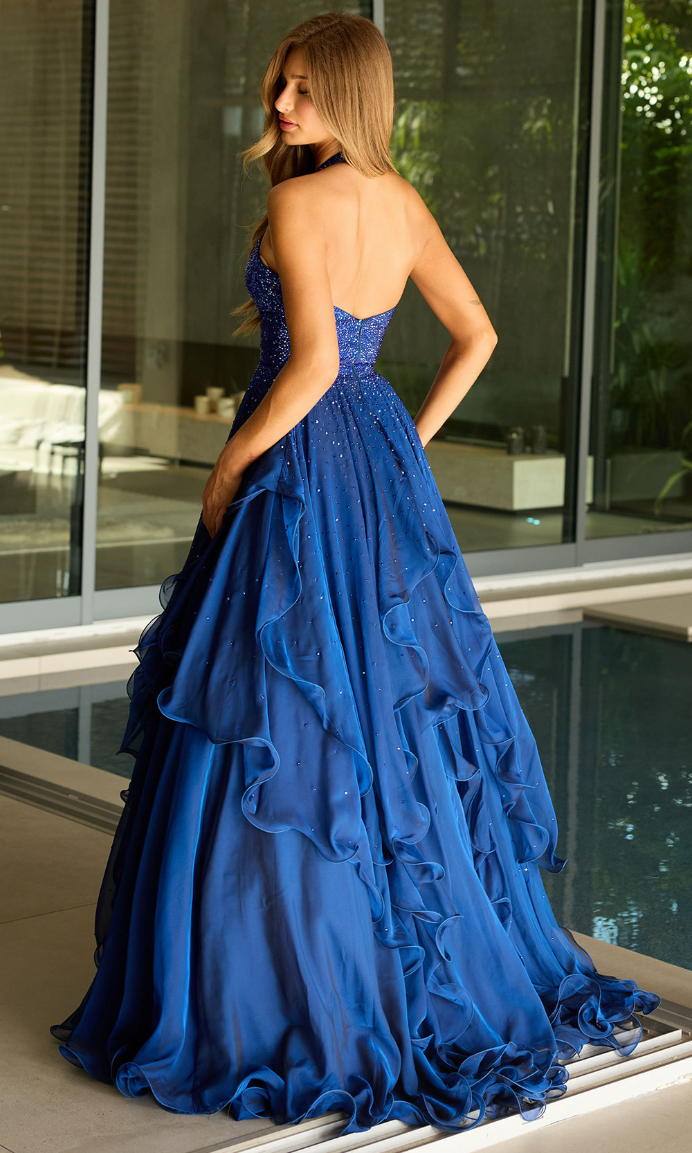 Ava Presley 42238 - Layered Ruffle Halter Evening Gown Ball Gowns