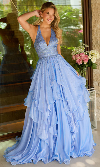 Ava Presley 42238 - Layered Ruffle Halter Evening Gown Ball Gowns