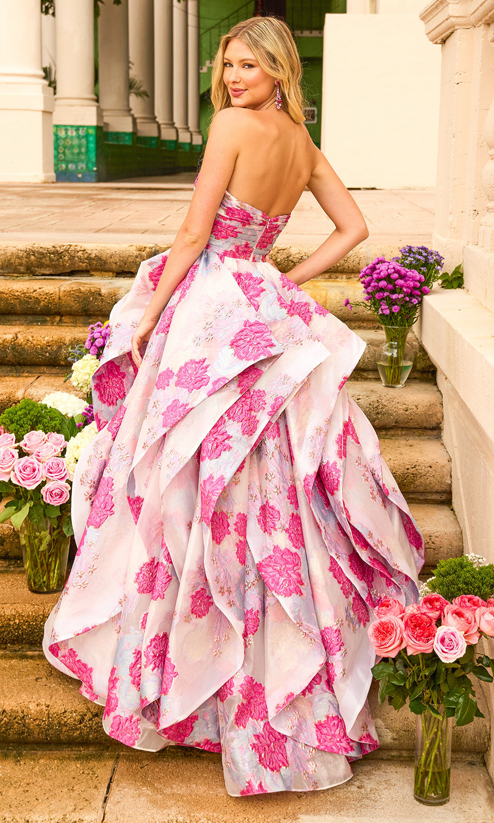 Ava Presley 42293 - Sweetheart Off Shoulder Floral Evening DressProm Dresses in White Pink