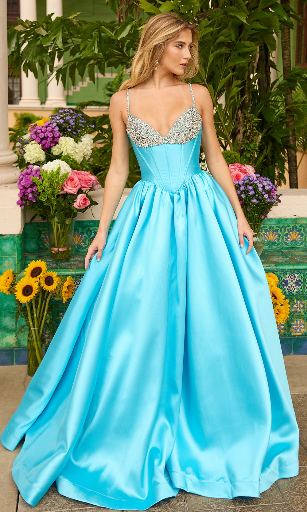 Ava Presley 42311 - beaded Bust Satin BallgownBall Gowns in Turquoise