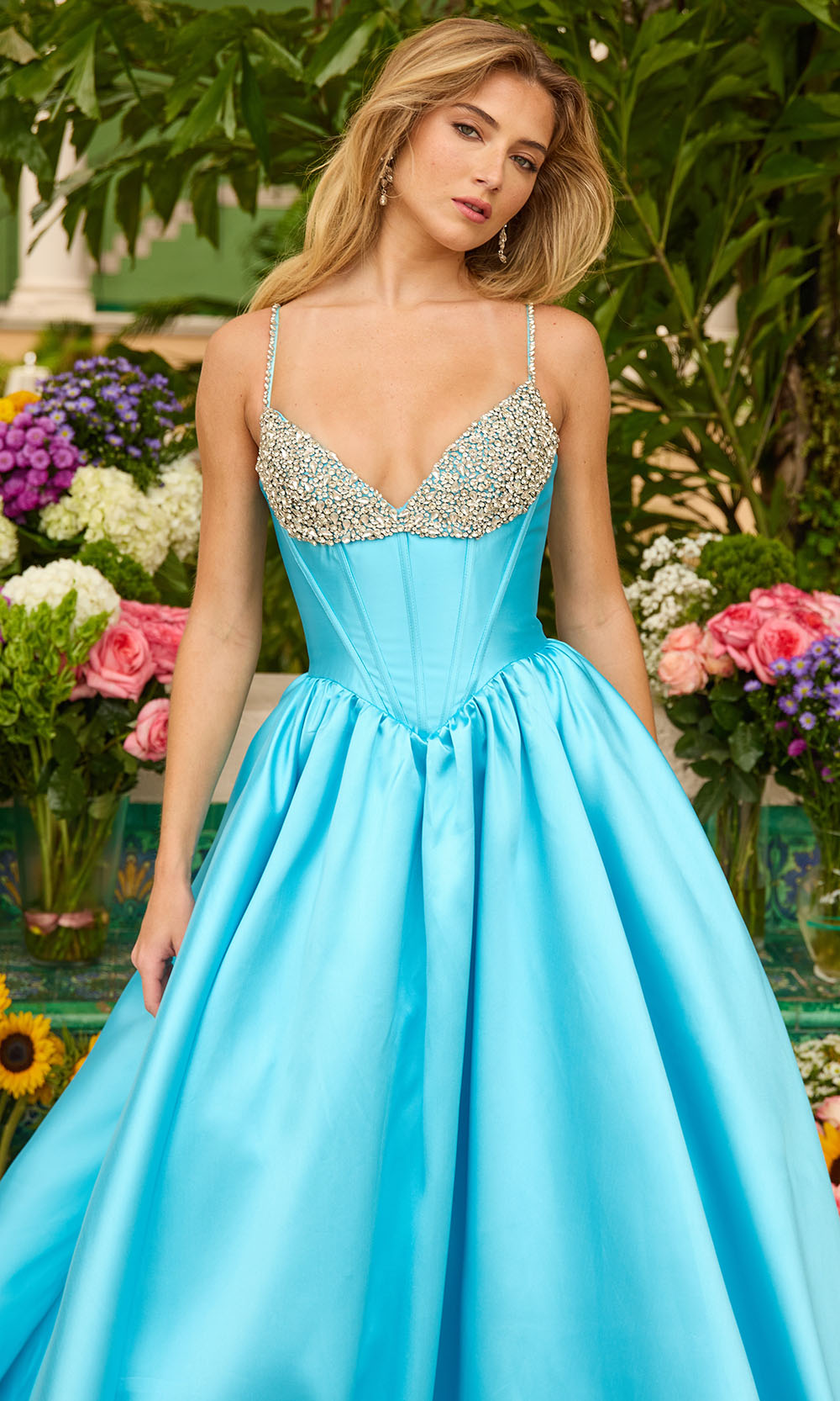 Ava Presley 42311 - beaded Bust Satin BallgownBall Gowns in Turquoise