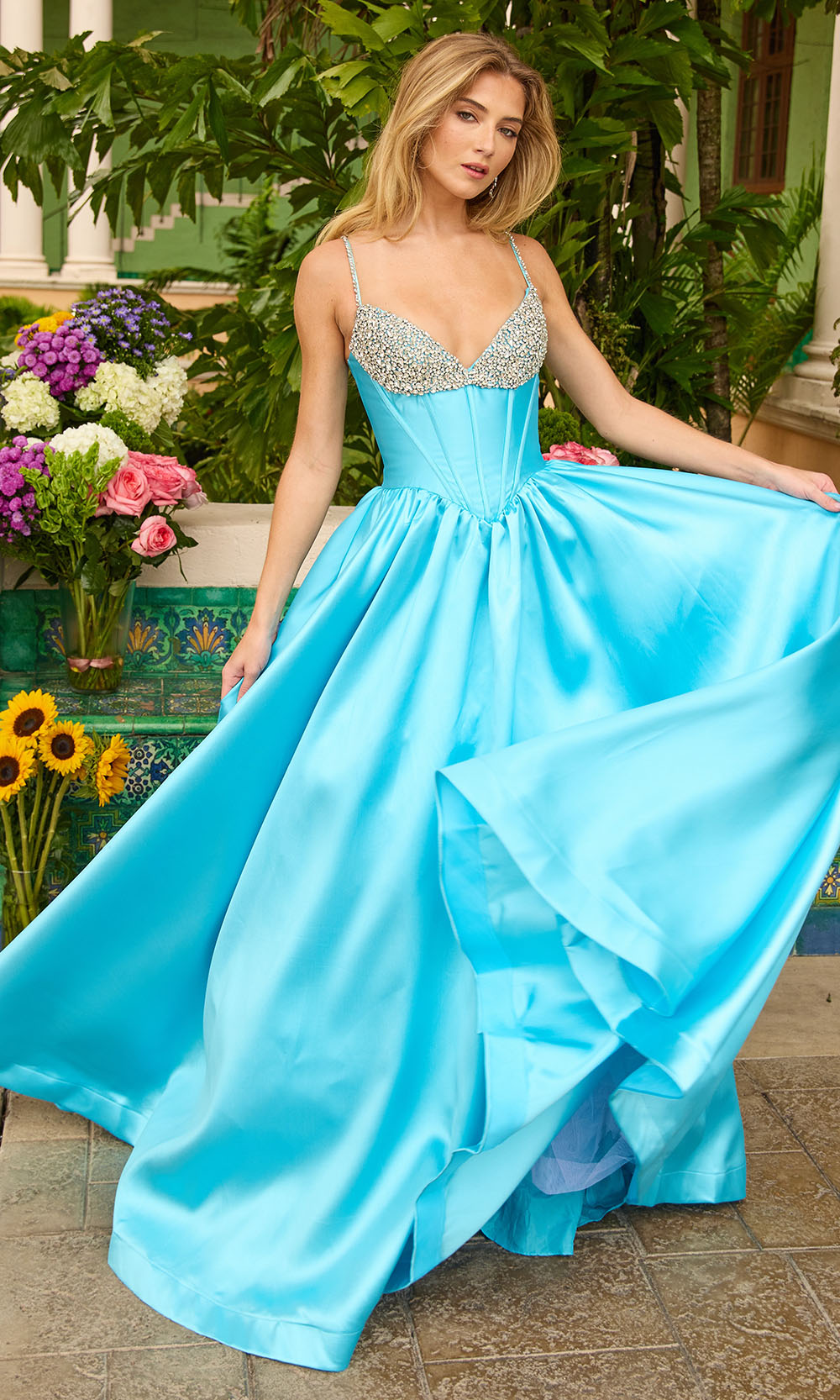 Ava Presley 42311 - beaded Bust Satin BallgownBall Gowns in Turquoise