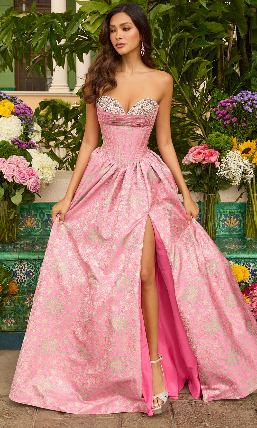 Ava Presley 42318 - Sweetheart Metallic Brocade Prom Ball GownProm Dresses in Hot Pink