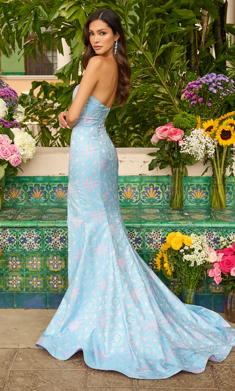 Ava Presley 42320 - Strapless Brocade Slit Mermaid GownProm Dresses in Light Blue 