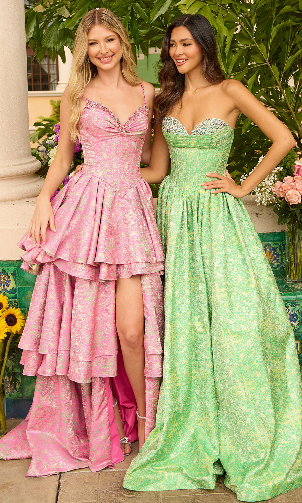 Ava Presley 42321 - Floral Jacquard High?Low Ruffle Evening DressProm Dresses in Pink