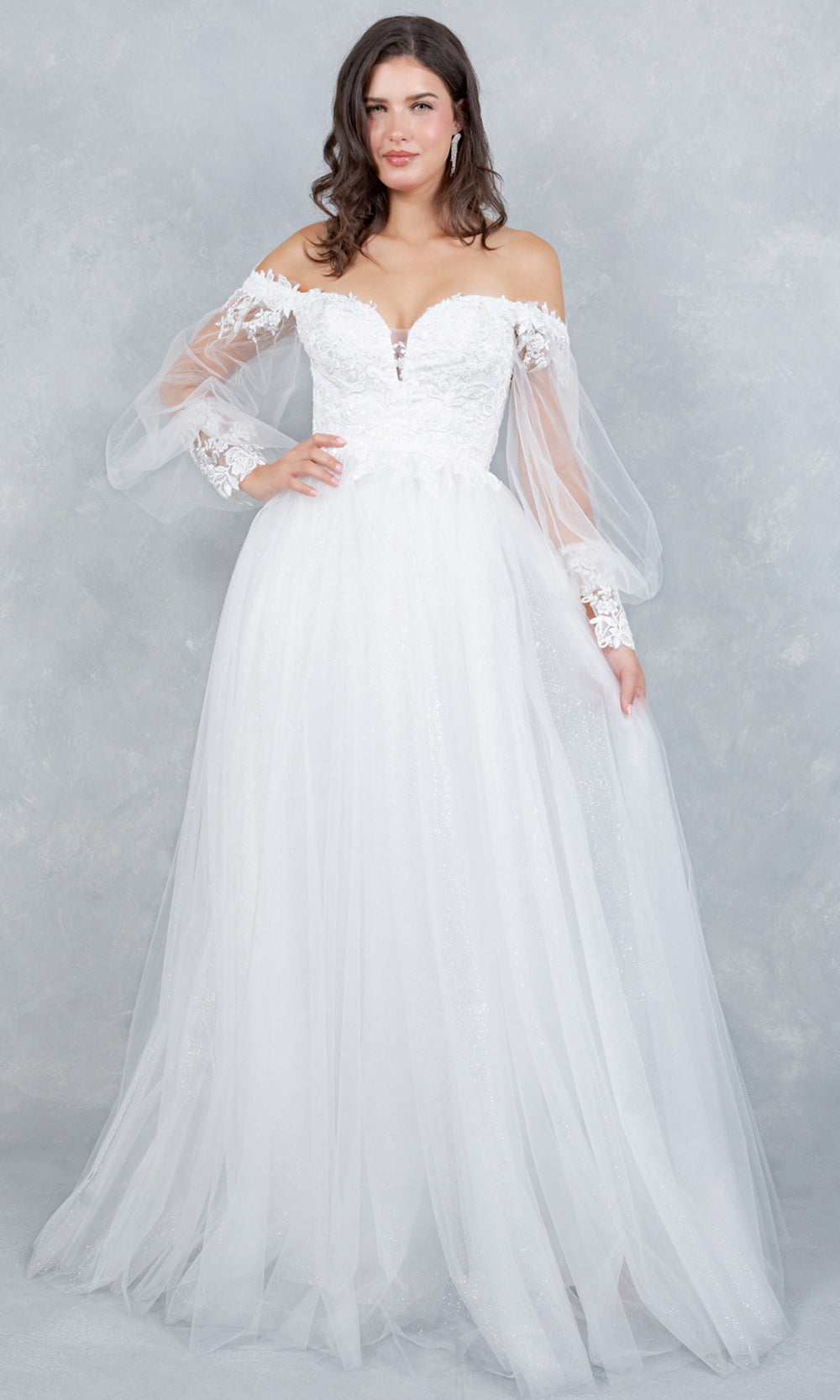Cinderella Couture 4233 - Off Shoulder Sweetheart Embroidered A-Line Gown Bridal Dresses in Off White