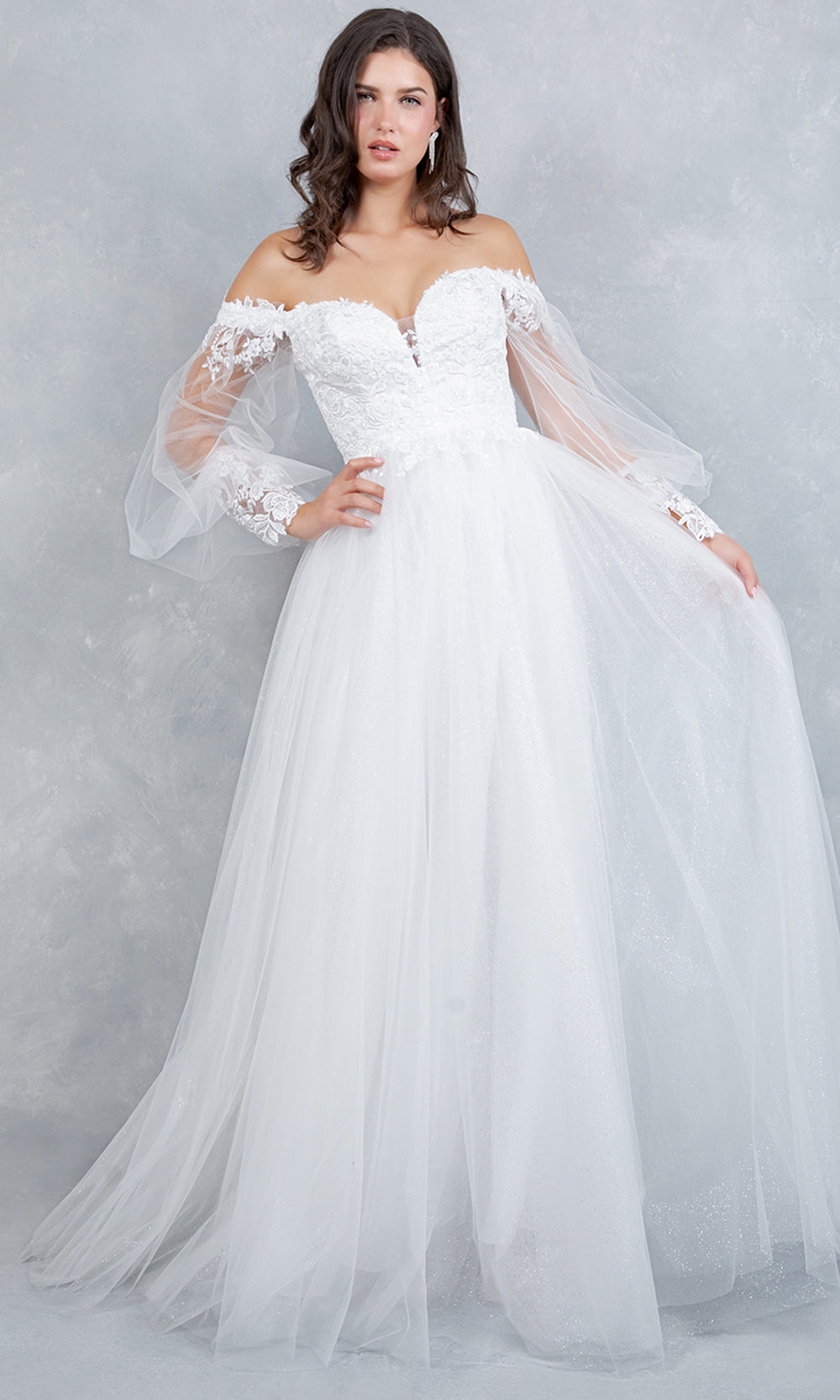 Cinderella Couture 4233 - Off Shoulder Sweetheart Embroidered A-Line Gown Bridal Dresses in Off White