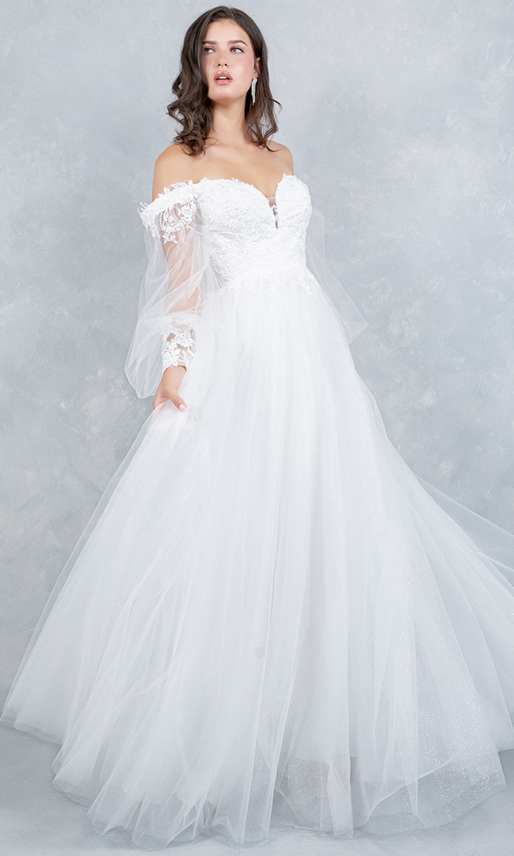 Cinderella Couture 4233 - Off Shoulder Sweetheart Embroidered A-Line Gown Bridal Dresses in Off White