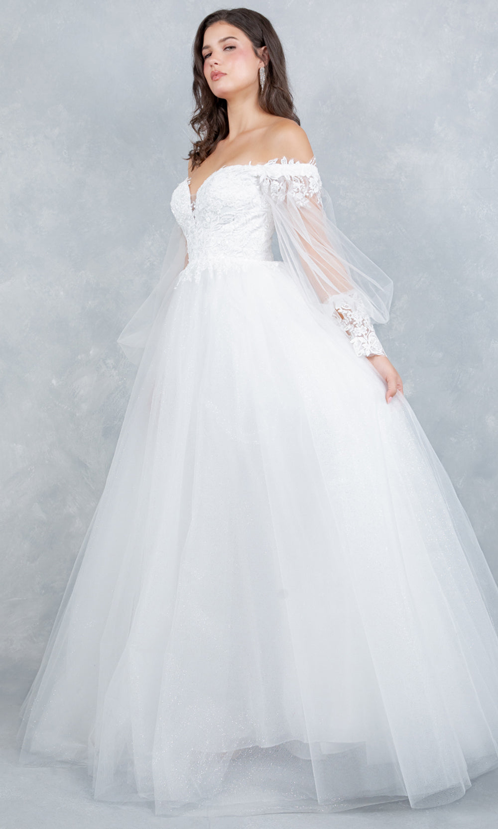Cinderella Couture 4233 - Off Shoulder Sweetheart Embroidered A-Line Gown Bridal Dresses in Off White