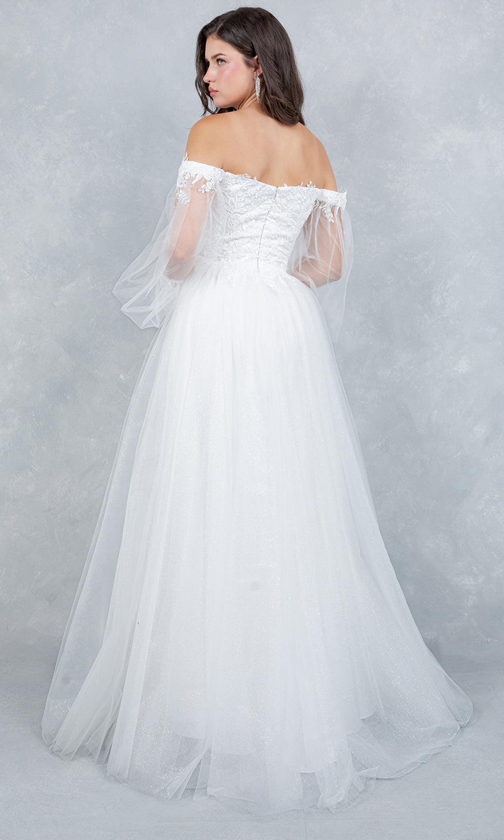 Cinderella Couture 4233 - Off Shoulder Sweetheart Embroidered A-Line Gown Bridal Dresses in Off White