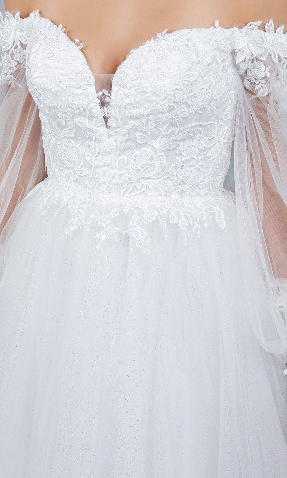 Cinderella Couture 4233 - Off Shoulder Sweetheart Embroidered A-Line Gown Bridal Dresses in Off White