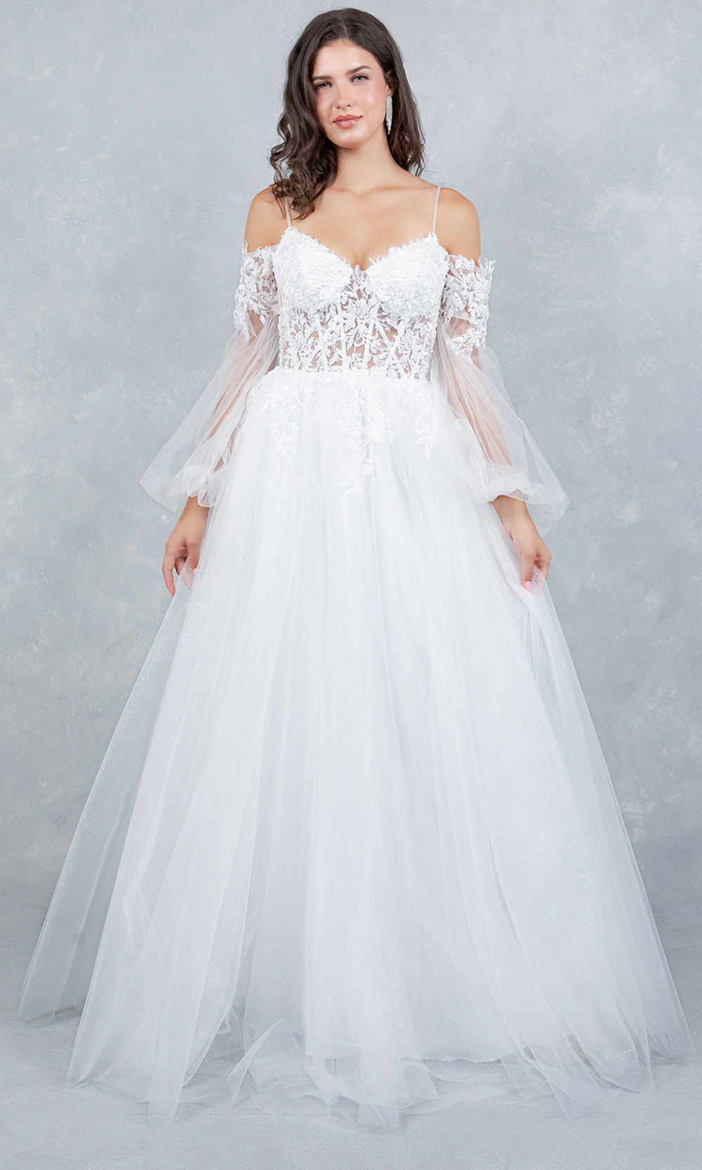 Cinderella Couture 4234 - Embroidered Corset Layered A-Line Gown Bridal Dresses in Off White