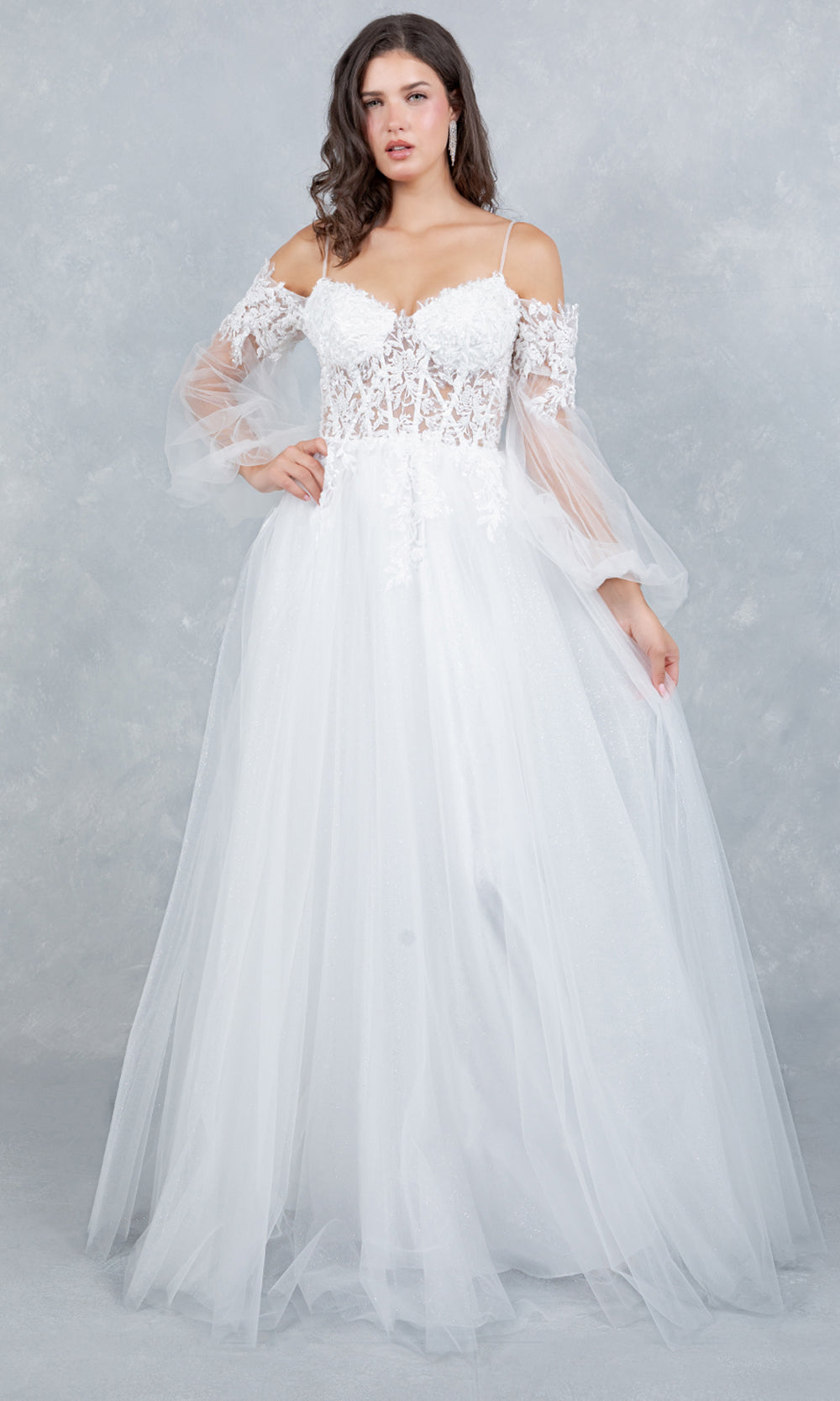 Cinderella Couture 4234 - Embroidered Corset Layered A-Line Gown Bridal Dresses in Off White