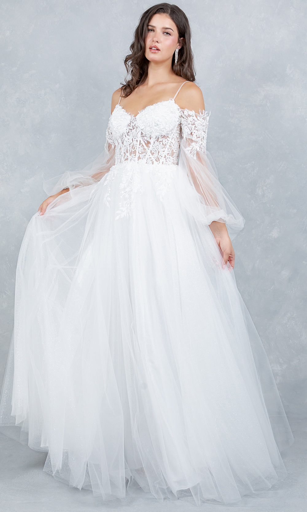 Cinderella Couture 4234 - Embroidered Corset Layered A-Line Gown Bridal Dresses in Off White