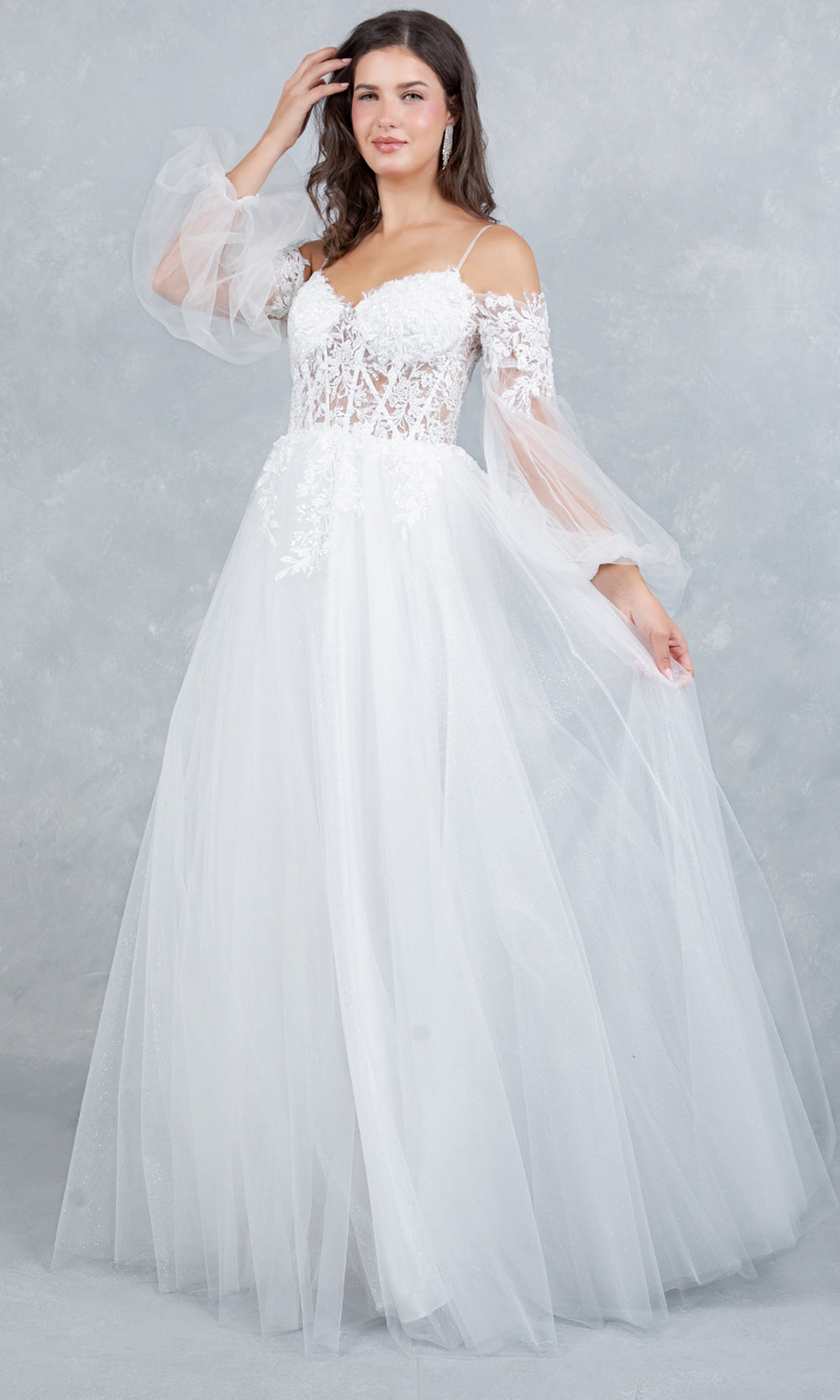 Cinderella Couture 4234 - Embroidered Corset Layered A-Line Gown Bridal Dresses in Off White