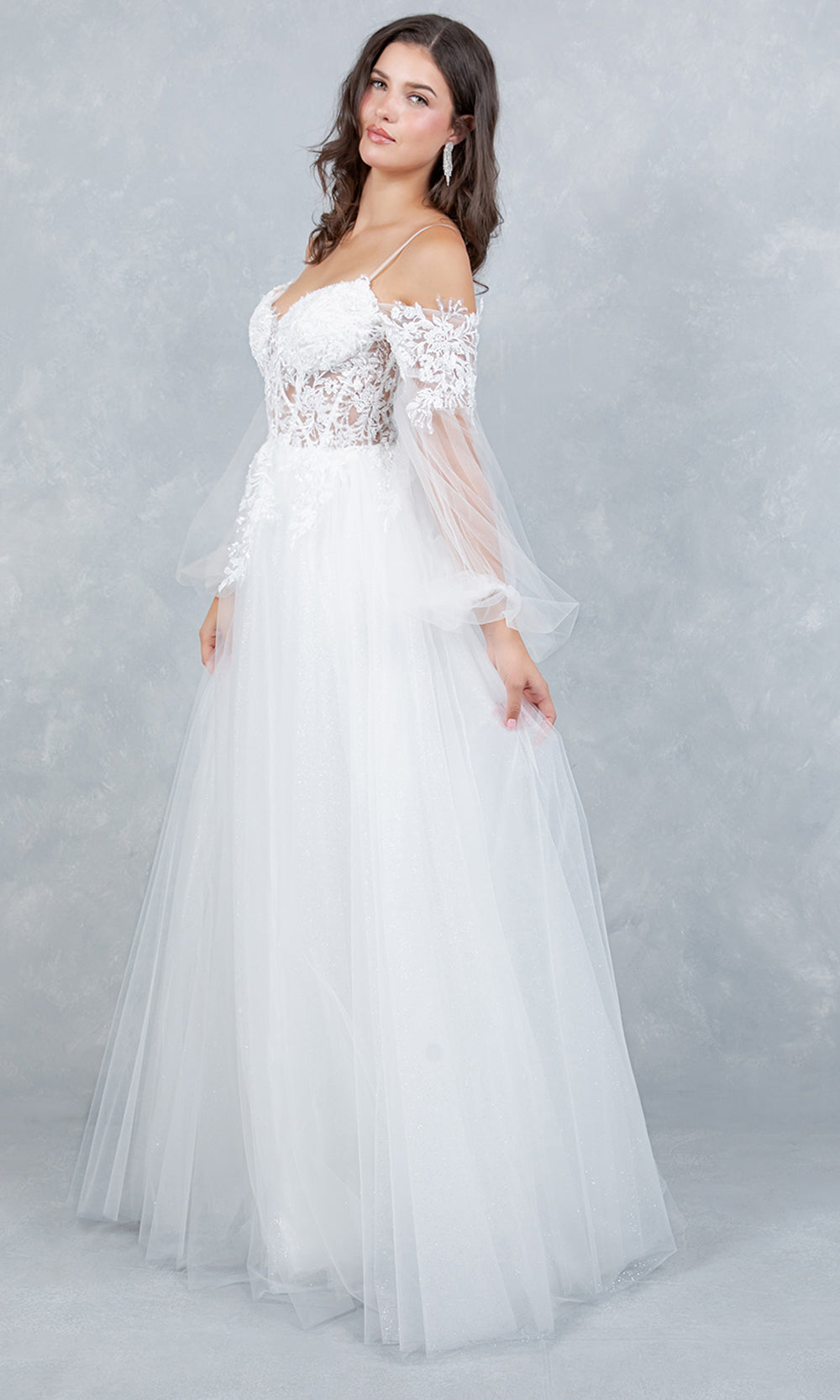 Cinderella Couture 4234 - Embroidered Corset Layered A-Line Gown Bridal Dresses in Off White