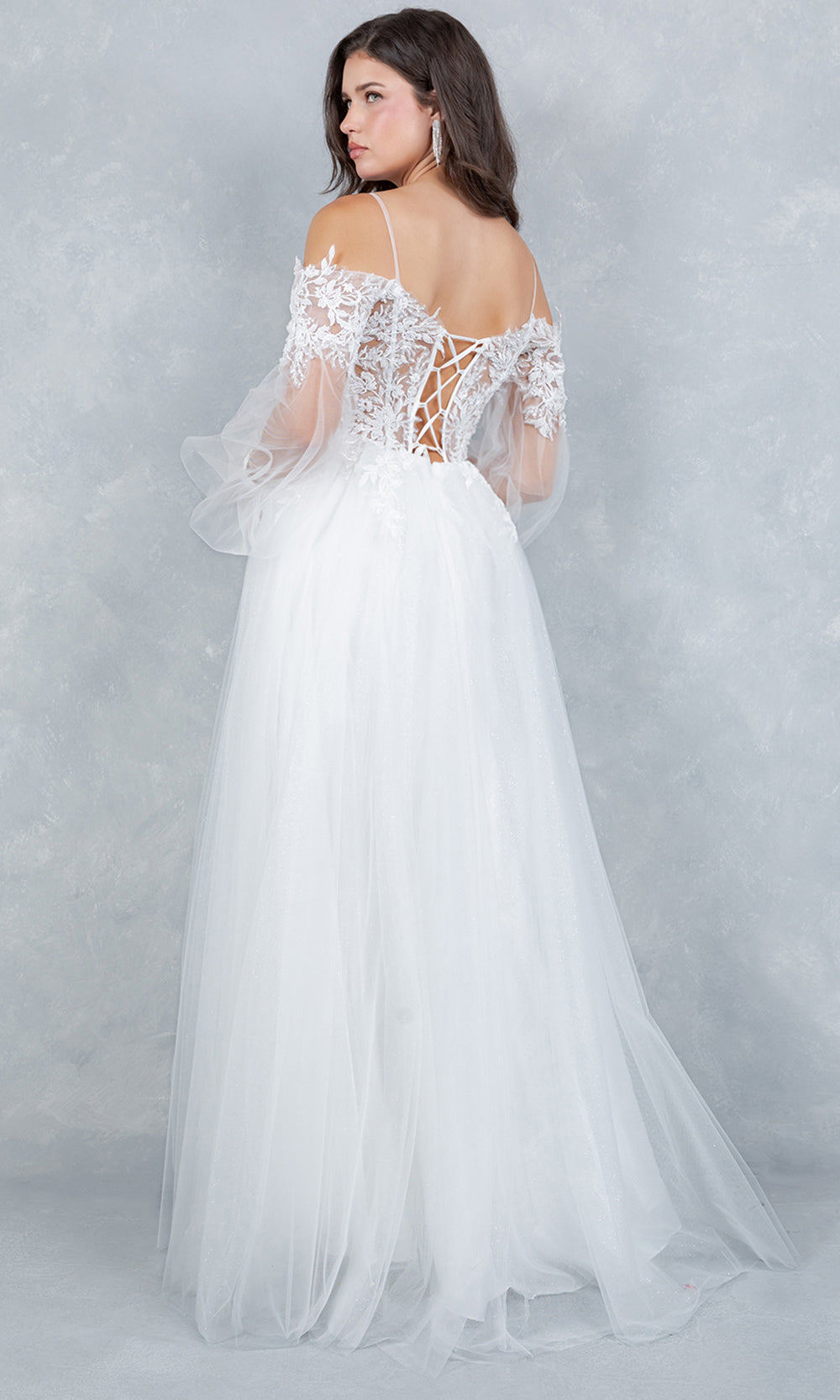 Cinderella Couture 4234 - Embroidered Corset Layered A-Line Gown Bridal Dresses in Off White